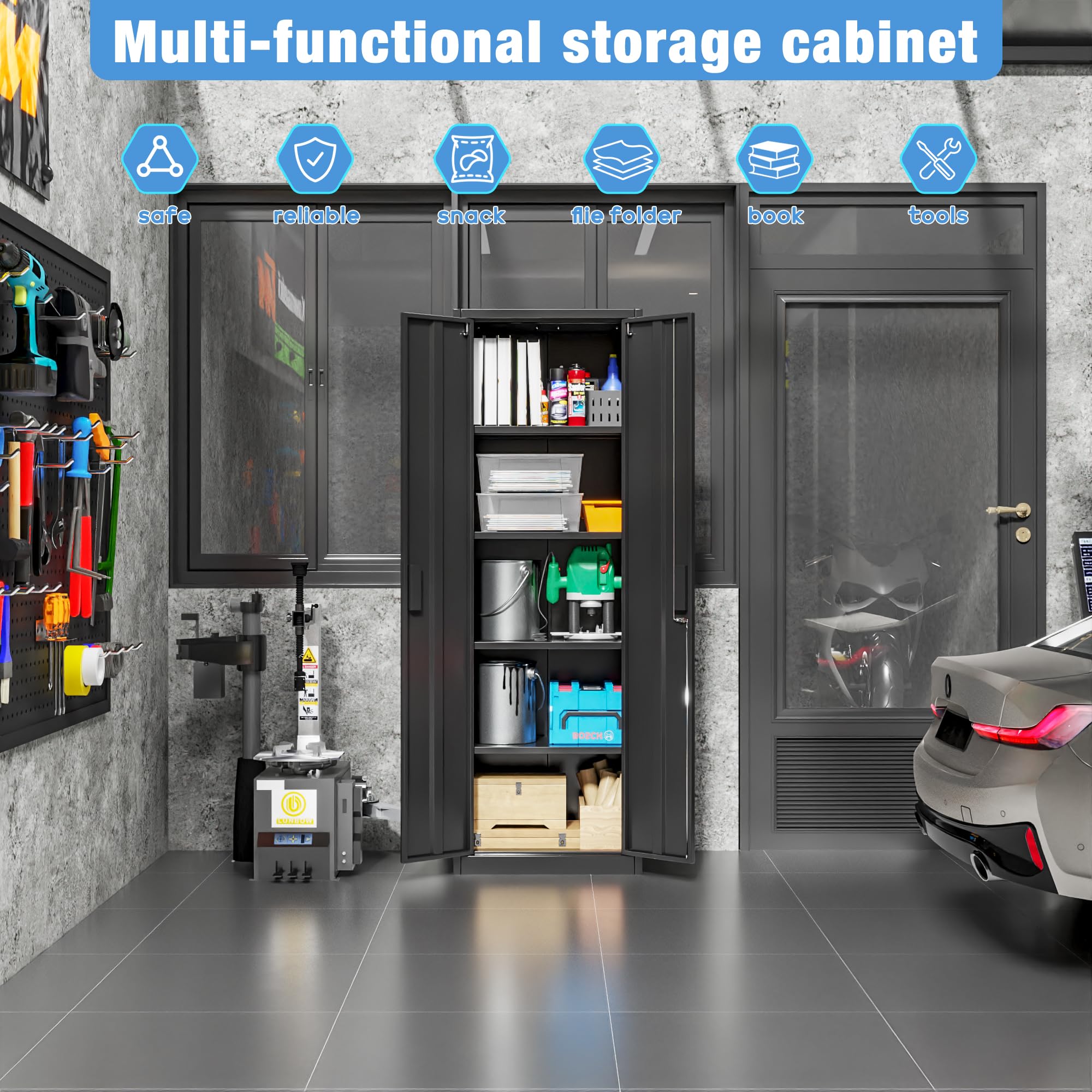 Metal Storage Cabinet with 2 Door and 3 Adjustable Shelves,140X80x40CM Steel Cabinet for Warehouse,Garage,Home,Office,Easy Assemble Required(Black/White)