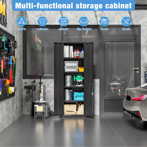 Metal Storage Cabinet with 2 Door and 3 Adjustable Shelves,140X80x40CM Steel Cabinet for Warehouse,Garage,Home,Office,Easy Assemble Required(Black/White)