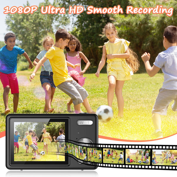 Digital Camera 1080P FHD 44MP with 2.4" LCD Screen,16X Digital Zoom, Compact Portable Vlogging Camera with 32gb SD Card for Kids Teen Students Beginner (Silver)