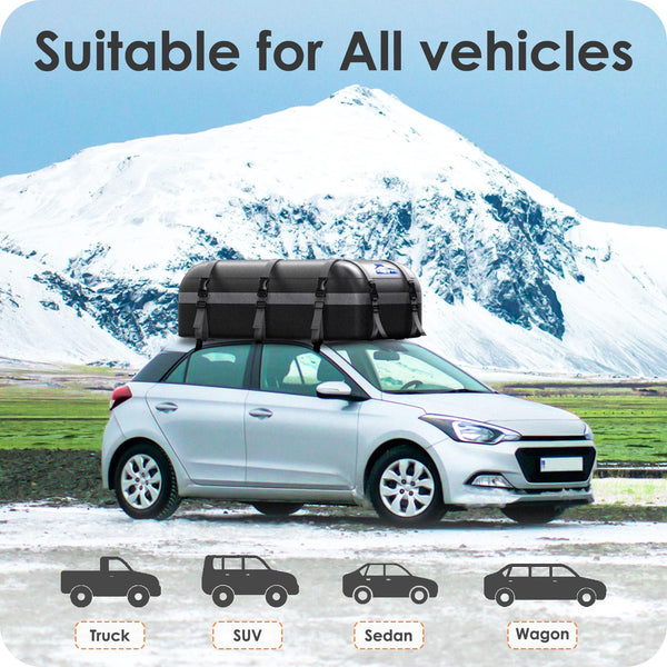 BOYUJK Car Roof Bag - 20 Cubic/566L, Waterproof, No Rack Needed, Anti-Slip Mat & 6 Heavy-Duty Straps, Folding Soft Roof Box (Blue, 566L)