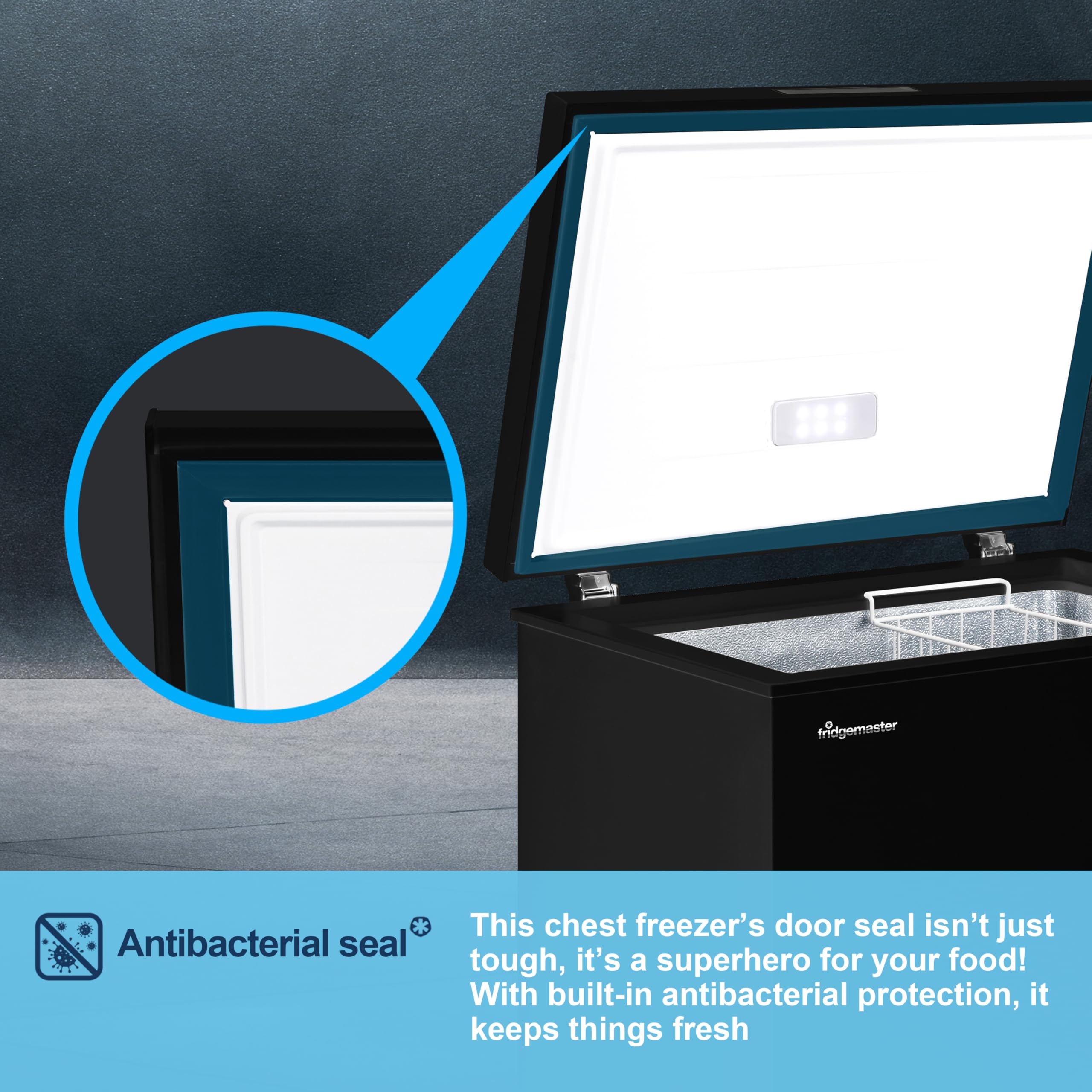 Fridgemaster MCF142EB 142L Chester Freezer 4 Star Freezer Rating - 55.9D x 62.5W x 85.4H cm Black with Recessed Handle - E Rated