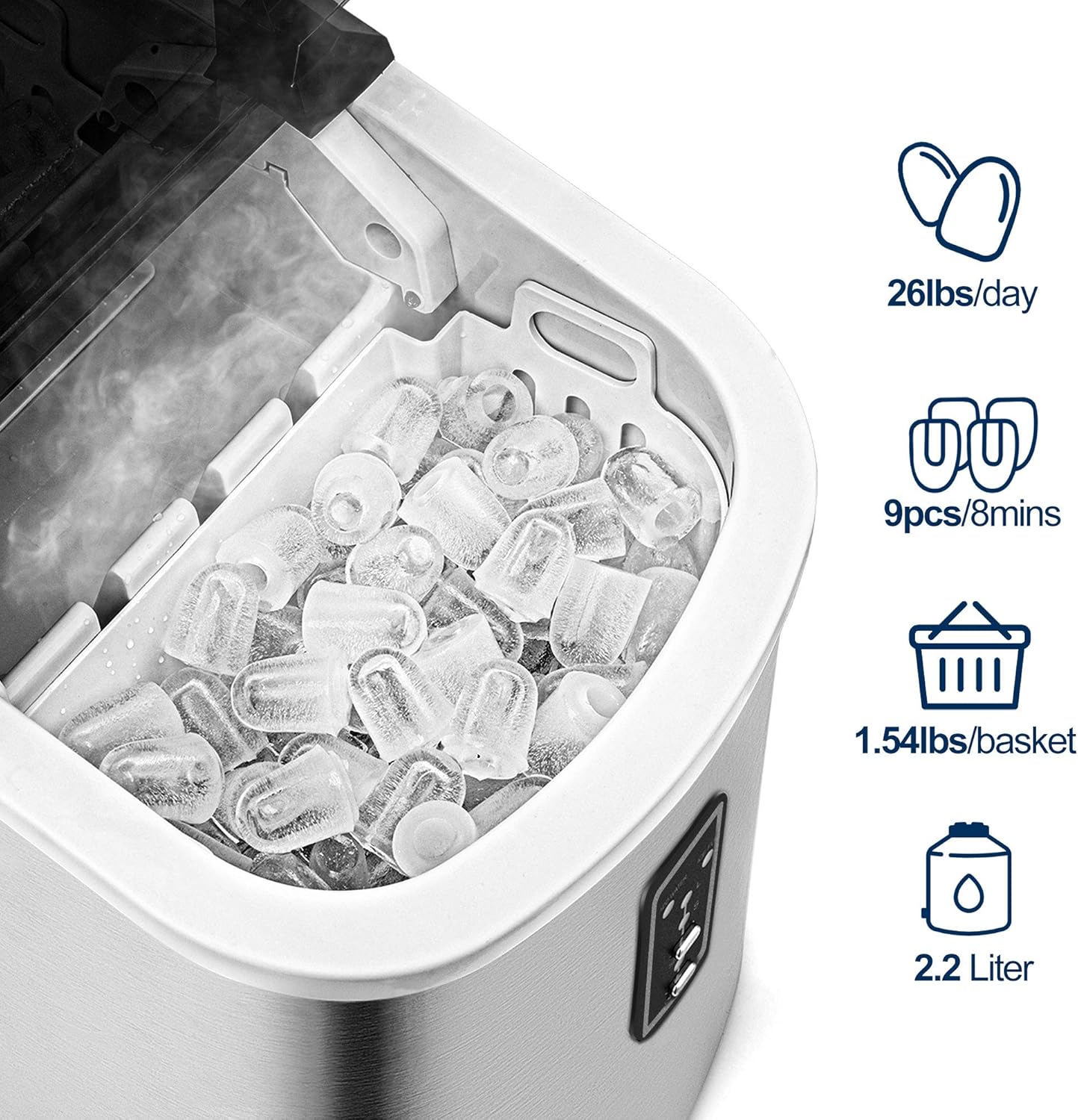 Ice Maker Machine Countertop Ice Cube Maker with Portable Handle, 9 Ice Cubes in 6 Mins, Self-Cleaning Compact Ice Maker 12 kg in 24 Hrs, with Ice Scoop and Basket for Home/Kitchen/Office/Bar