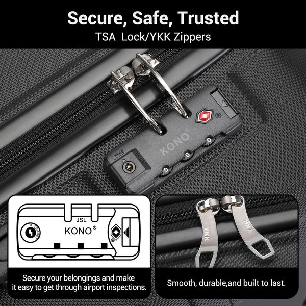Kono Fashion Hand Luggage Lightweight ABS Hard Shell Trolley Travel Suitcase