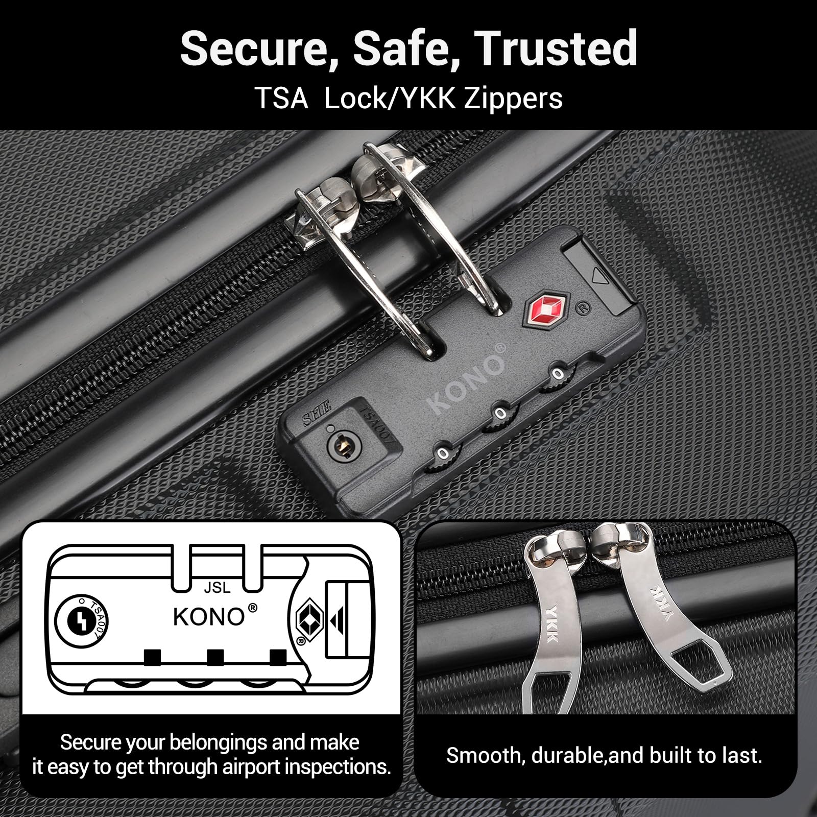 Kono Fashion Hand Luggage Lightweight ABS Hard Shell Trolley Travel Suitcase