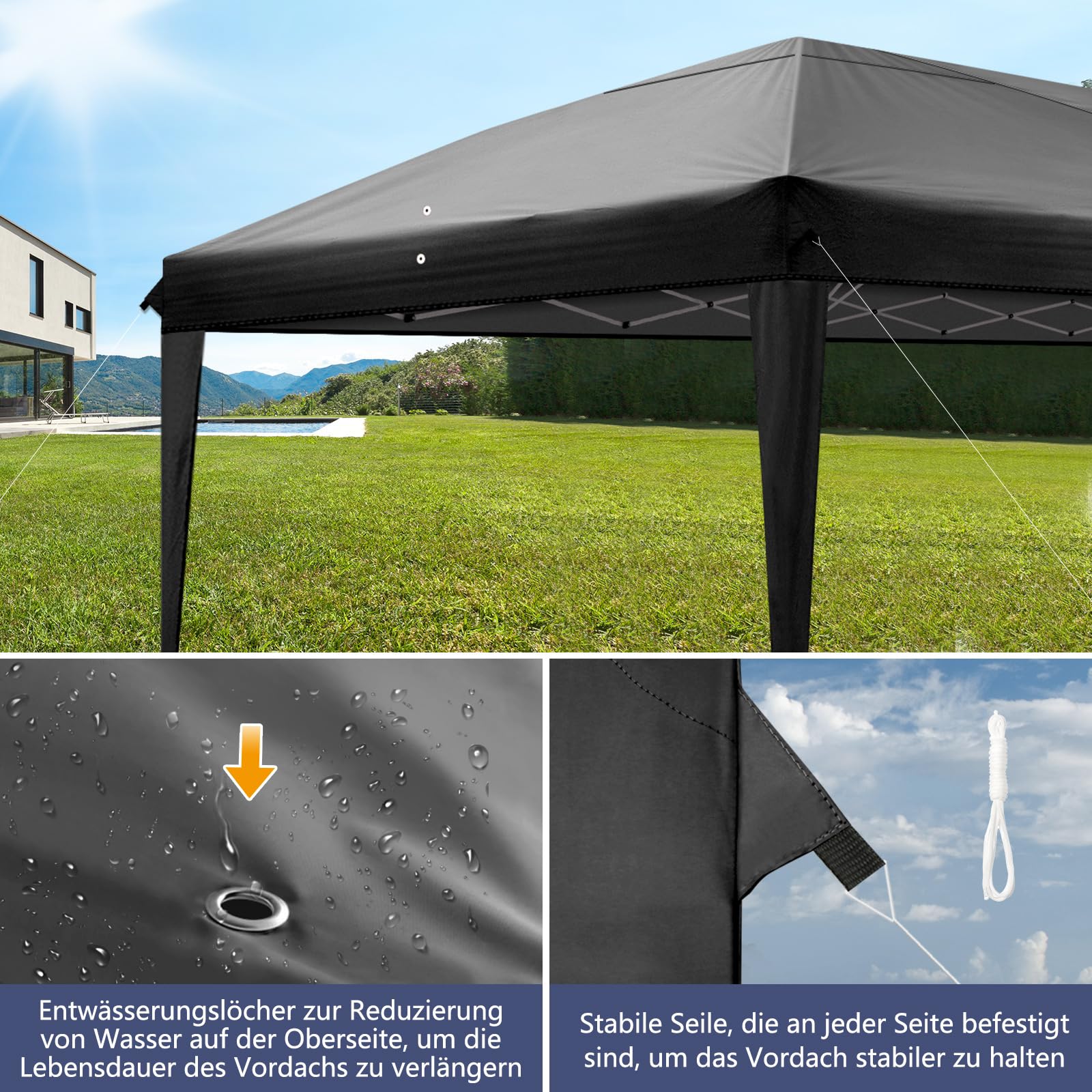 Bonnlo Pop Up Gazebo with Sides 3m x 3m, Easy Setup Instant Outdoor Canopy, Folding Garden Gazebo, Party Tent Grey