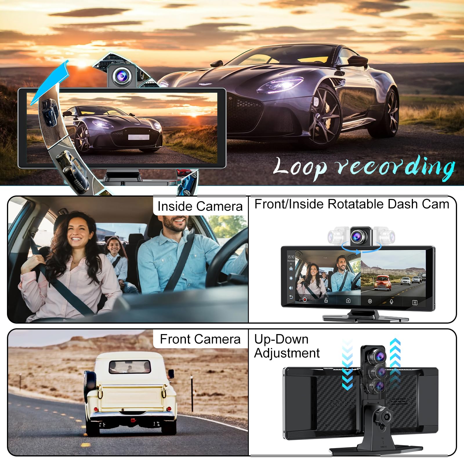 10.26" Wireless Car Stereo for Apple Carplay & Android Auto with 1080P Backup Camera, Touchscreen Car Play Screen with GPS Navigation & Voice Control, Mirror Link,Dual Bluetooth,FM Transmission,AUX