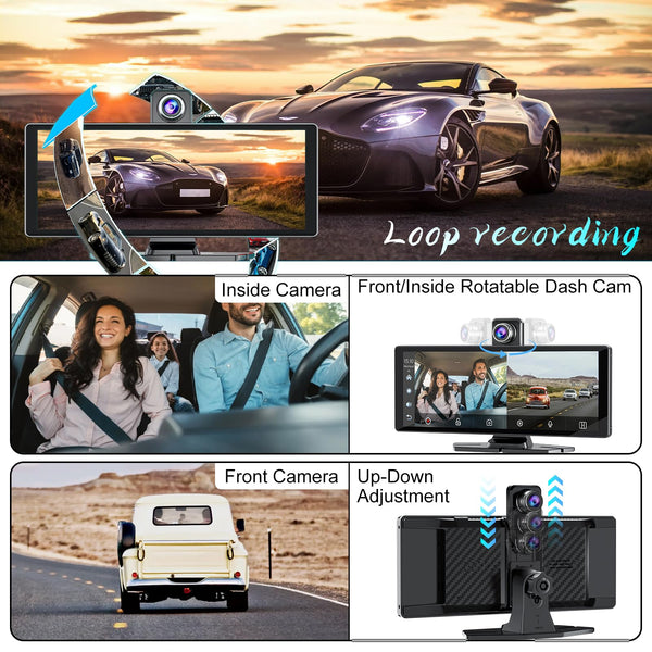 10.26" Wireless Car Stereo for Apple Carplay & Android Auto with 1080P Backup Camera, Touchscreen Car Play Screen with GPS Navigation & Voice Control, Mirror Link,Dual Bluetooth,FM Transmission,AUX