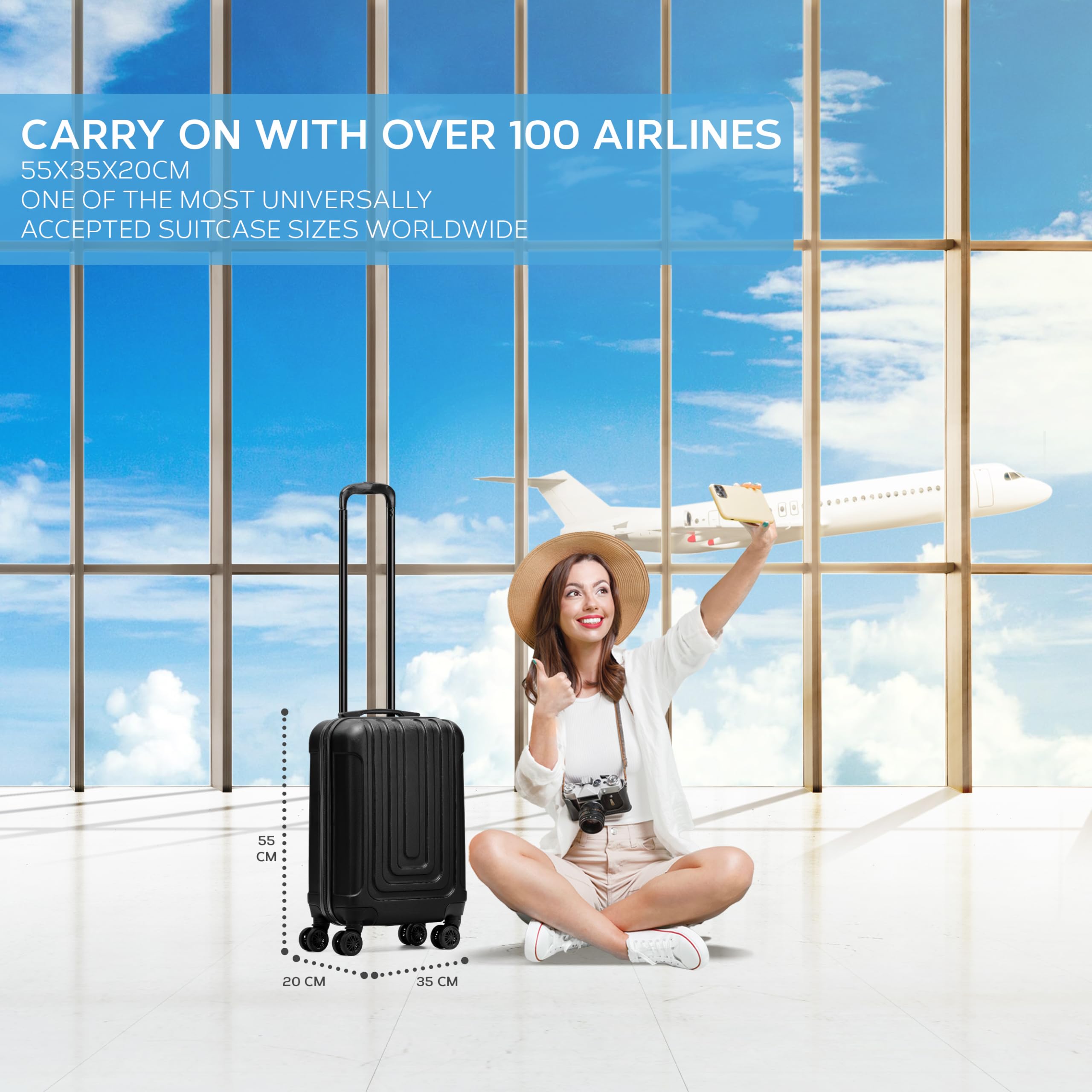 Flight Knight Premium Lightweight Suitcase - Built-in TSA Lock - 8 Spinner Wheels - ABS Hard Shell Check in Highly Durable Luggage - Medium - 67x45x26cm