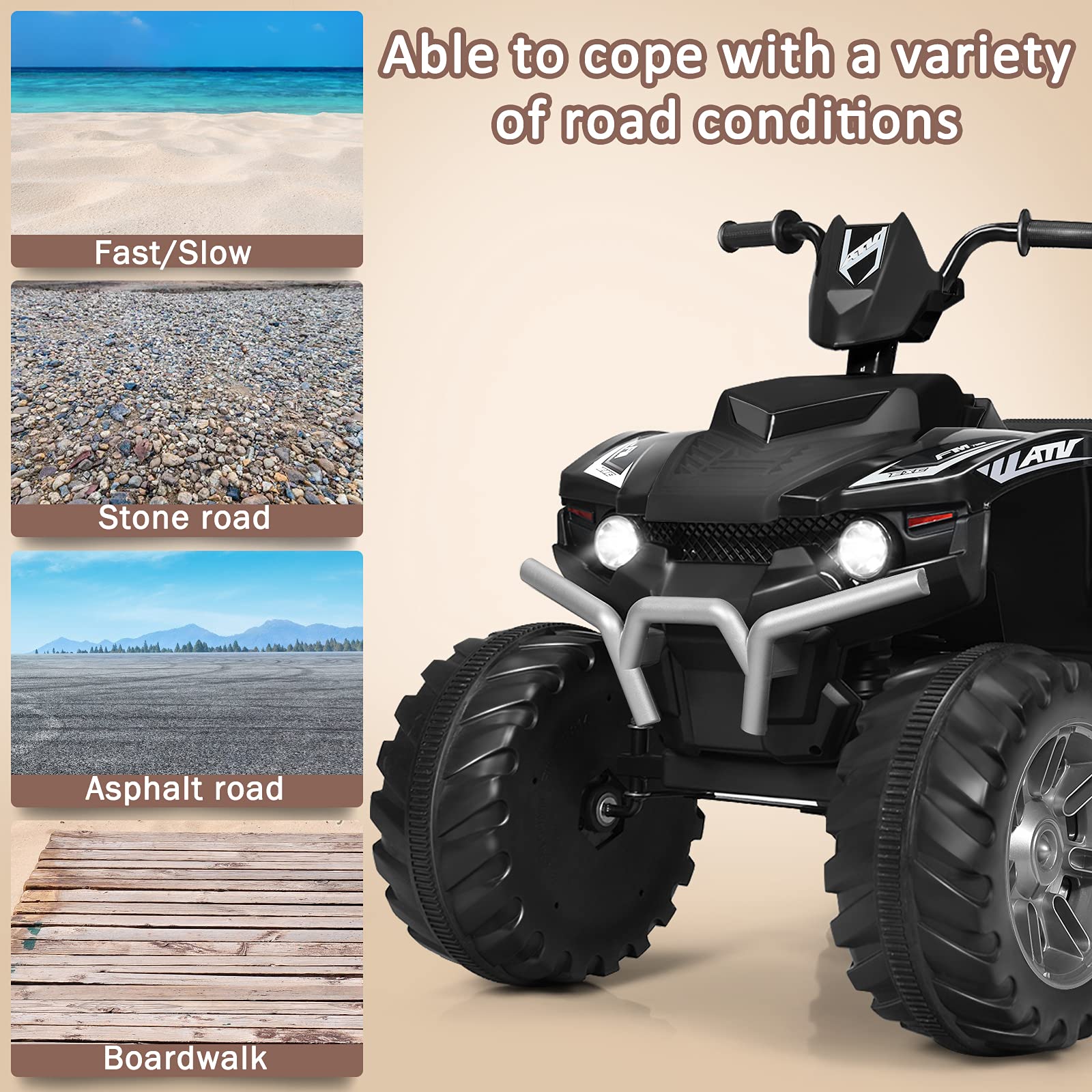 GYMAX Kids Electric Quad Bike, Children Ride On ATV with Bluetooth, Lights, Music, Horn, High/Low Speeds and Slow Start, 12 V Battery Powered Toy Car for 3-7 Years Boys Girls (Blue)