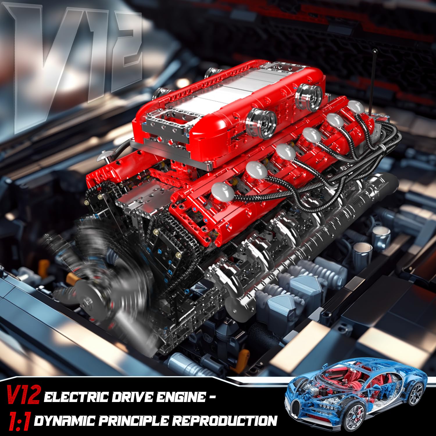 Mould King V12 Engine Building Block Sets, V12 Engine Model Kit That Runs, MOC Engineering Model Building Kit with Battery and Motor, Engineering Building Blocks for Adults (3472 PCS)