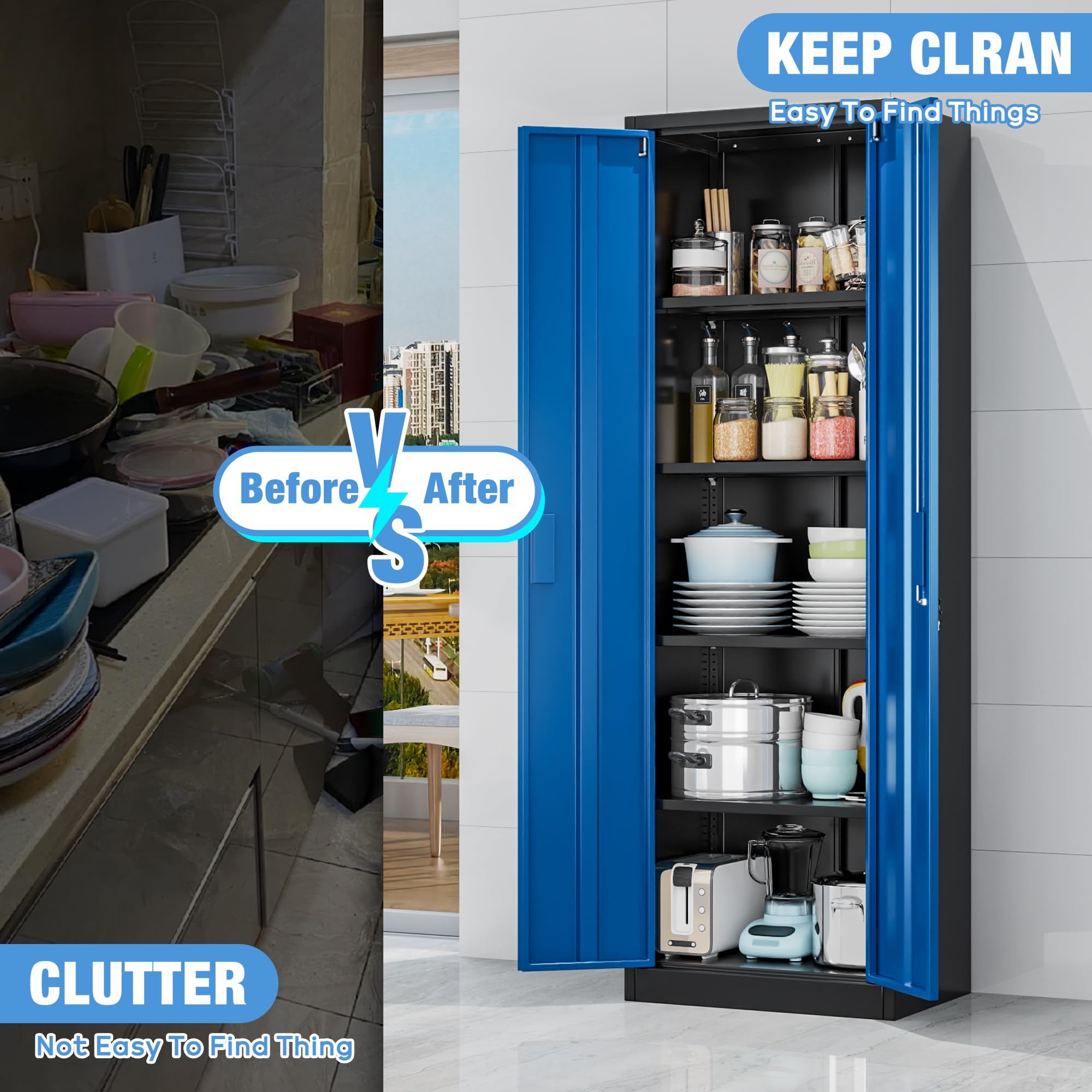 Metal Storage Cabinet with 2 Door and 3 Adjustable Shelves,140X80x40CM Steel Cabinet for Warehouse,Garage,Home,Office,Easy Assemble Required(Black/White)