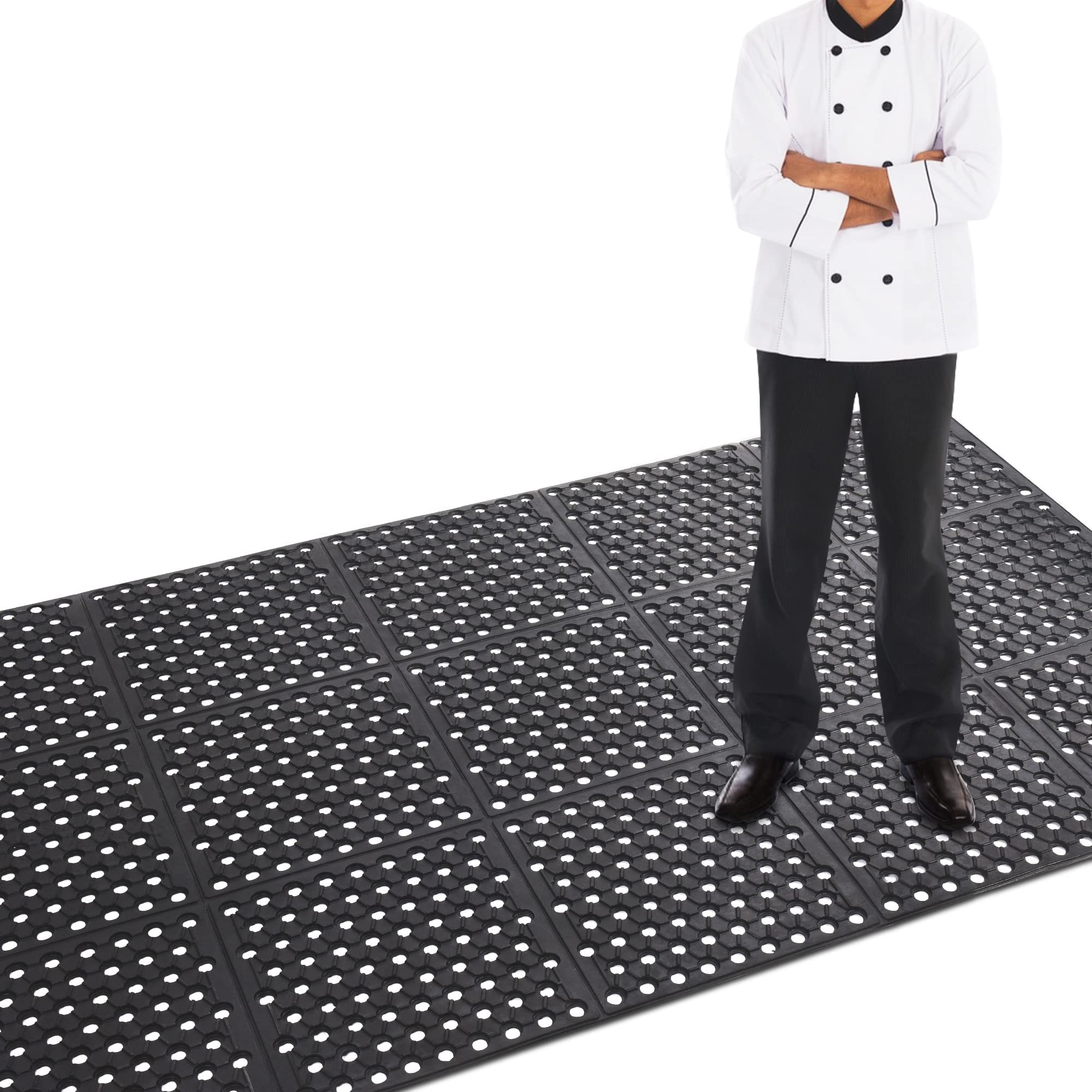Nisorpa Large Outdoor Entrance Rubber Mats, 90cm x 210cm Heavy duty Rubber Drainage Mat Anti Fatigue Mat Non Slip Commercial Doormat with Drainage