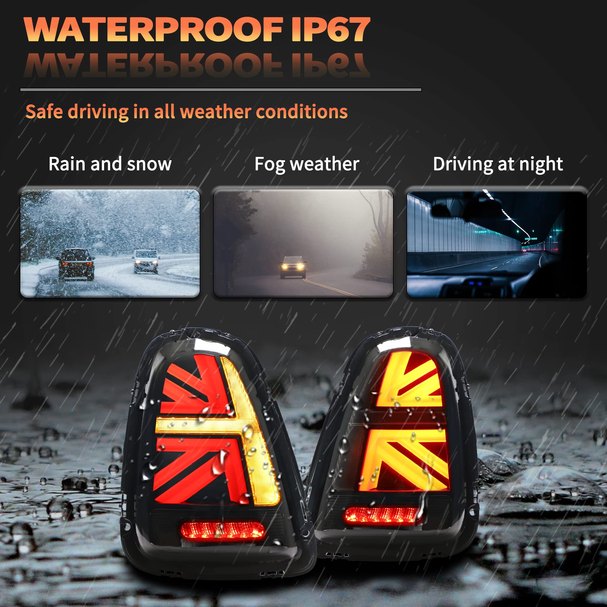 VLAND LED Rear Lights Compatible with Mini Cooper R56 R57 R58 R59 2007-2013, w/Startup Dynamic Display & Sequential Turn Indicator, 1 Set (Red)