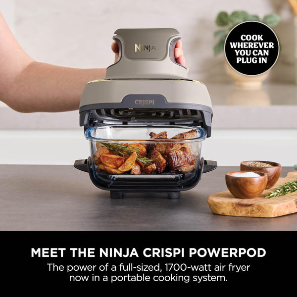 Ninja CRISPi Portable Air Fryer, 3.8L, 4-in-1: Air Fry, Roast, Keep Warm, Recrisp, Space Saving Compact Design, 2x Removable Glass Containers & Lids, 1700W, Cyber Space Blue FN101UKGY