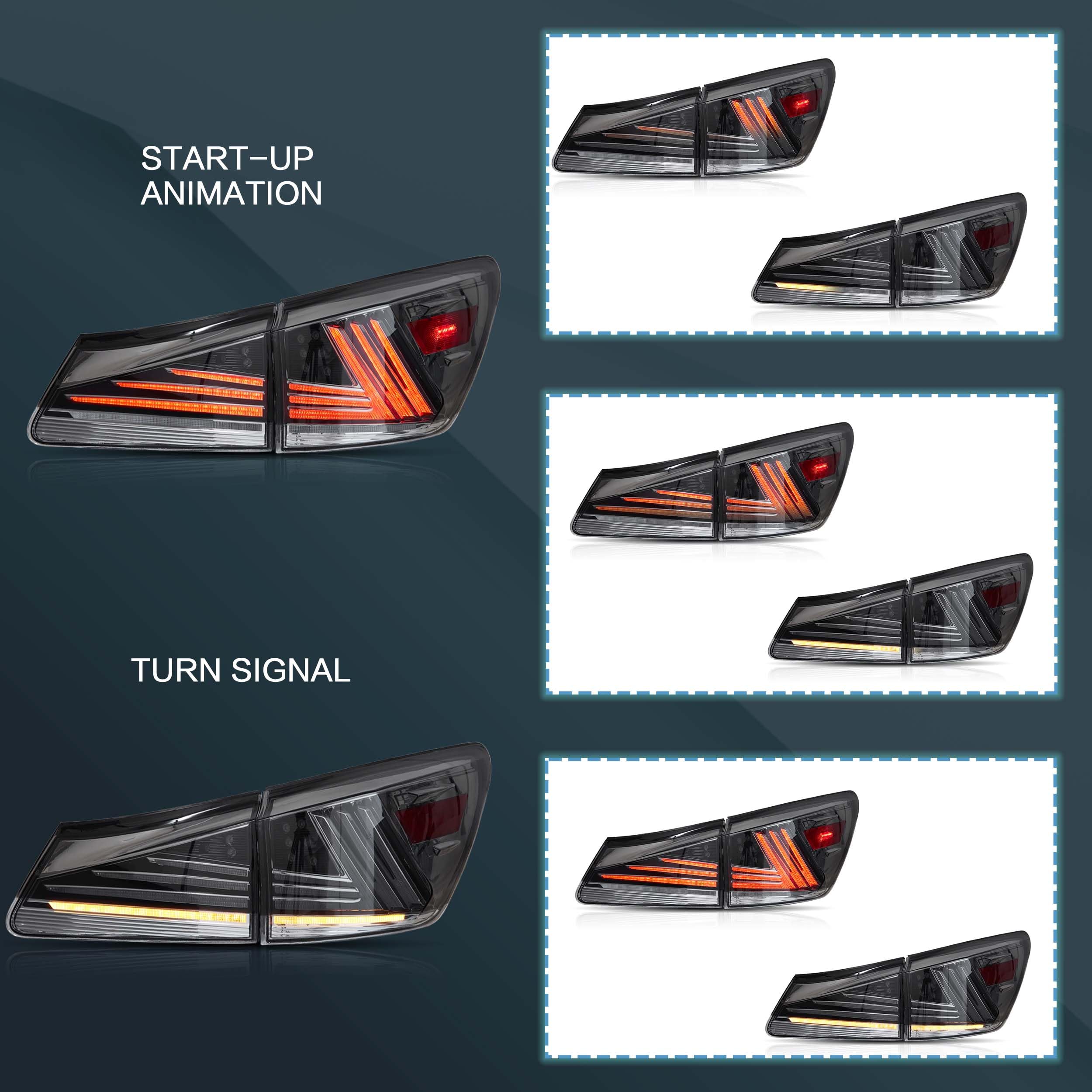 VLAND LED Taillights Fit for Lexus IS250 IS350 2006-2012 Rear Lights withSequential Turn Signal, Smoked