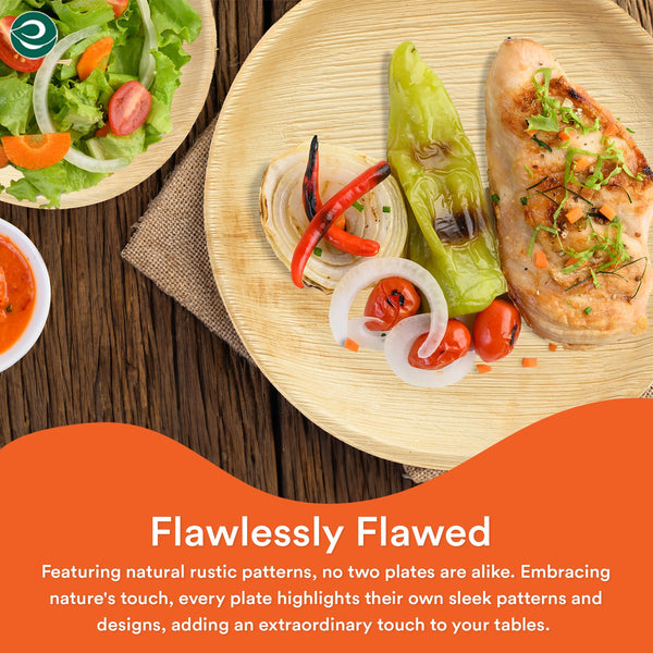 ECO SOUL 100 Disposable Palm Leaf Plates 8(20cm) Round Bamboo Plate I Eco Friendly, Biodegradable, Compostable Heavy-Duty Plate, Wooden Plates for
