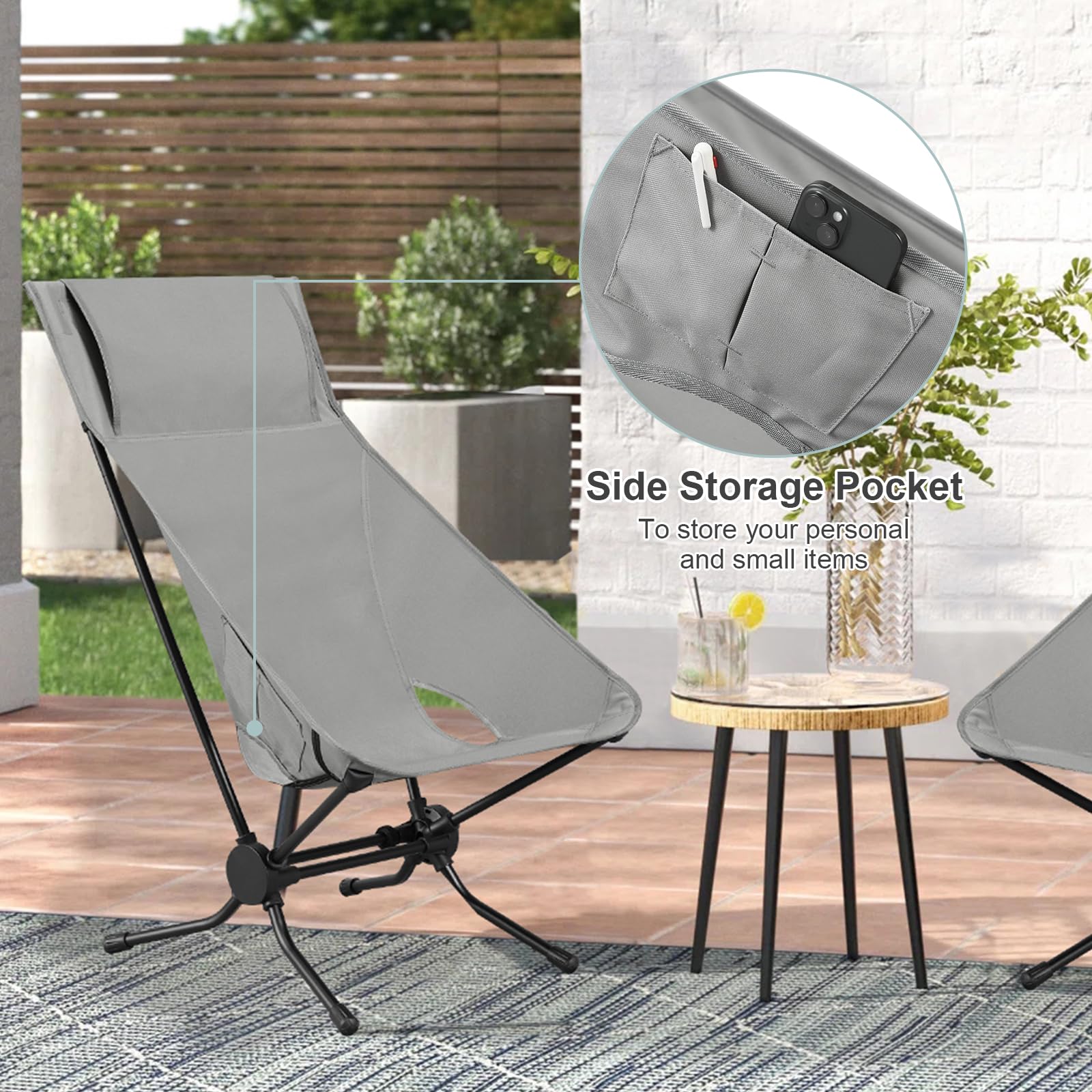 WOLTU Folding Camping Chair, Ultra Lightweight Alu Outdoor Chair, High Back, Portable Chair with Carrying Bag for Fishing, Picnic, Hiking, Heavy Duty 150kg Capacity, Black