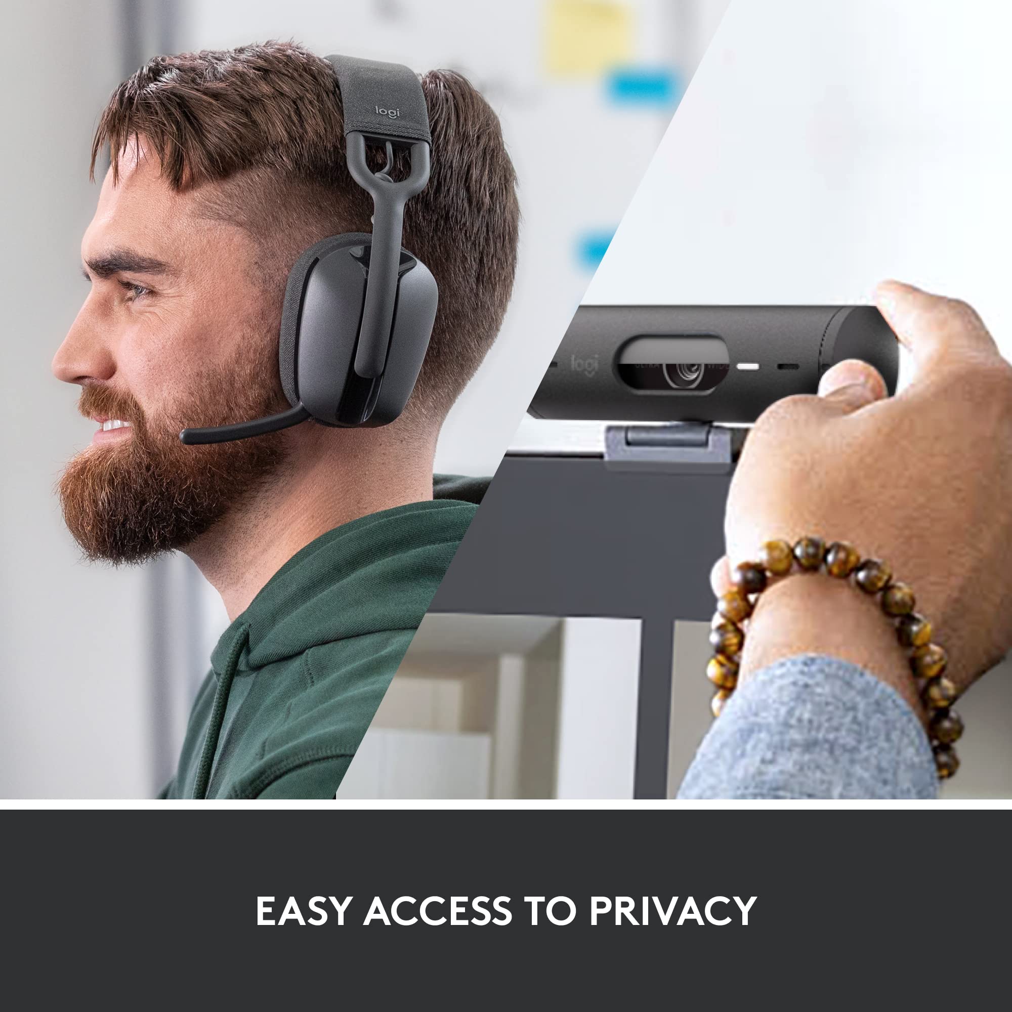 Logitech Brio 500 Full HD Webcam with Auto Light Correction, show Mode, Dual Noise Reduction Mics, Webcam Privacy Cover, Works with Microsoft Teams, Google Meet, Zoom, USB-C Cable, Streaming - White