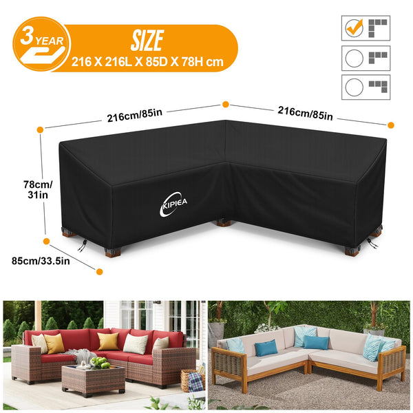 Kipiea V Shaped Garden Furniture Covers Waterproof, 420D Heavy Duty Oxford Fabric Outdoor Rattan Corner Sofa Covers with Windproof, Garden Sofa Cover,