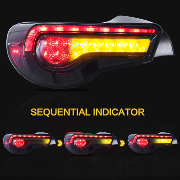 VLAND LED Tail Lights Compatible with Toyota 86 GT86 2012-2020/Subaru BRZ 2013-2020/Scion FR-S 2013-2020, Full LED Rear Light with Sequential Indicator, Red White Lens