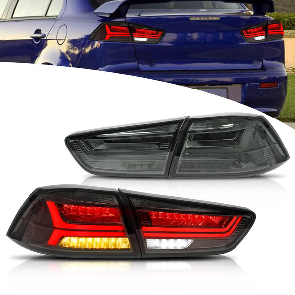 VLAND LED Rear Lights compatible with Lancer & EVO X 2008-2020 (Not Fit fortis/io), w/Sequential indicator, Driver & Passenger Side (Smoked dynamic 2)