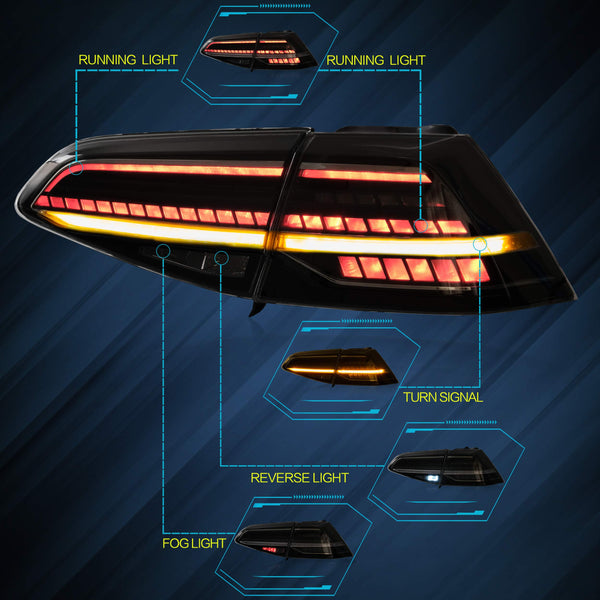 VLAND Headlights Compatible with Golf 7 MK7 TDI TSI 2013-2017, Front Lights with Sequential Indicator, Red Line Headlamps