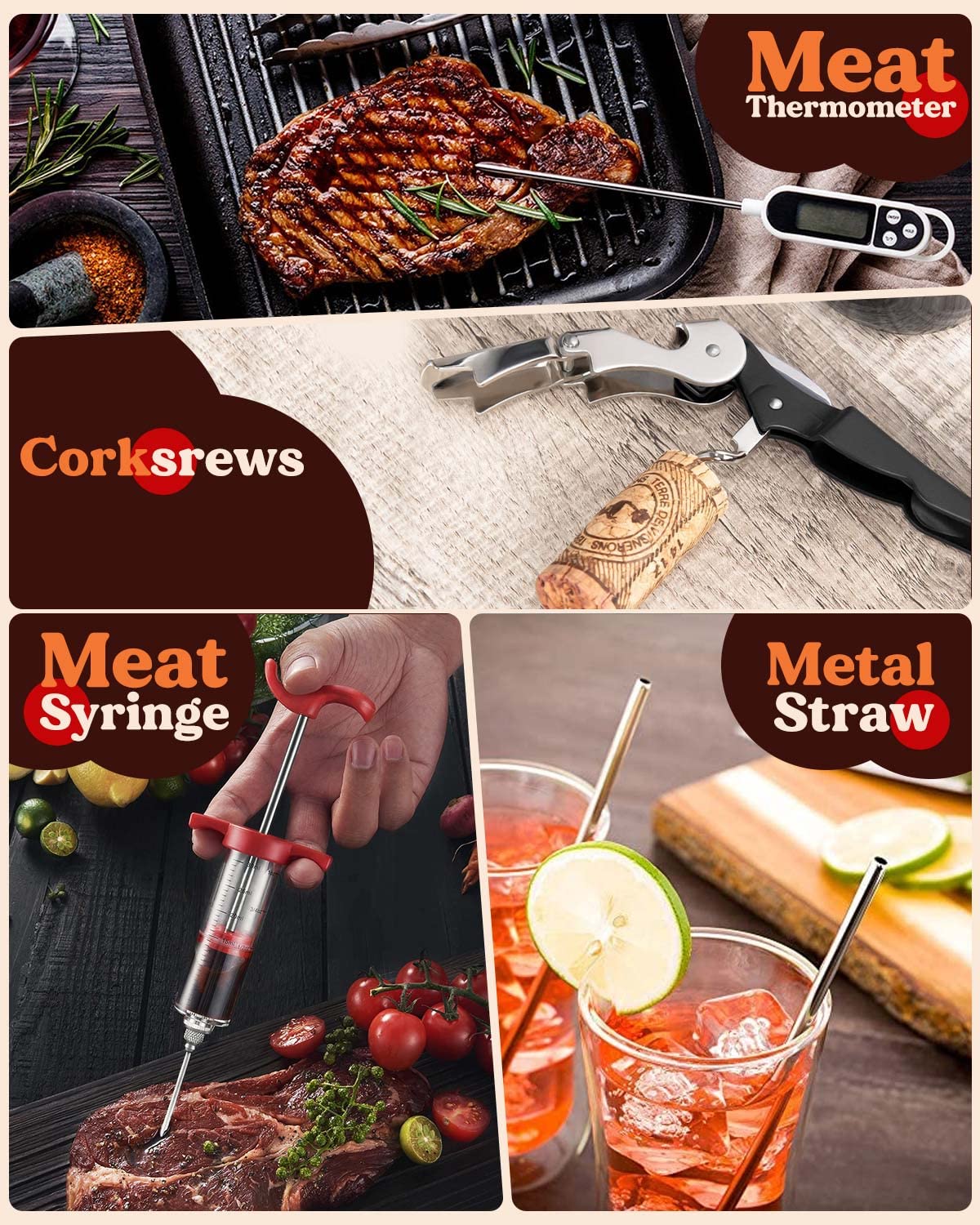 KALAHOL 7-in-1 BBQ Tools Set Extra Thick Stainless Steel Grill Tool Set with Storage Bag, Premium Complete Outdoor BBQ Utensils Set Professional Barbecue Accessories BBQ Kit for Men and Women Gift