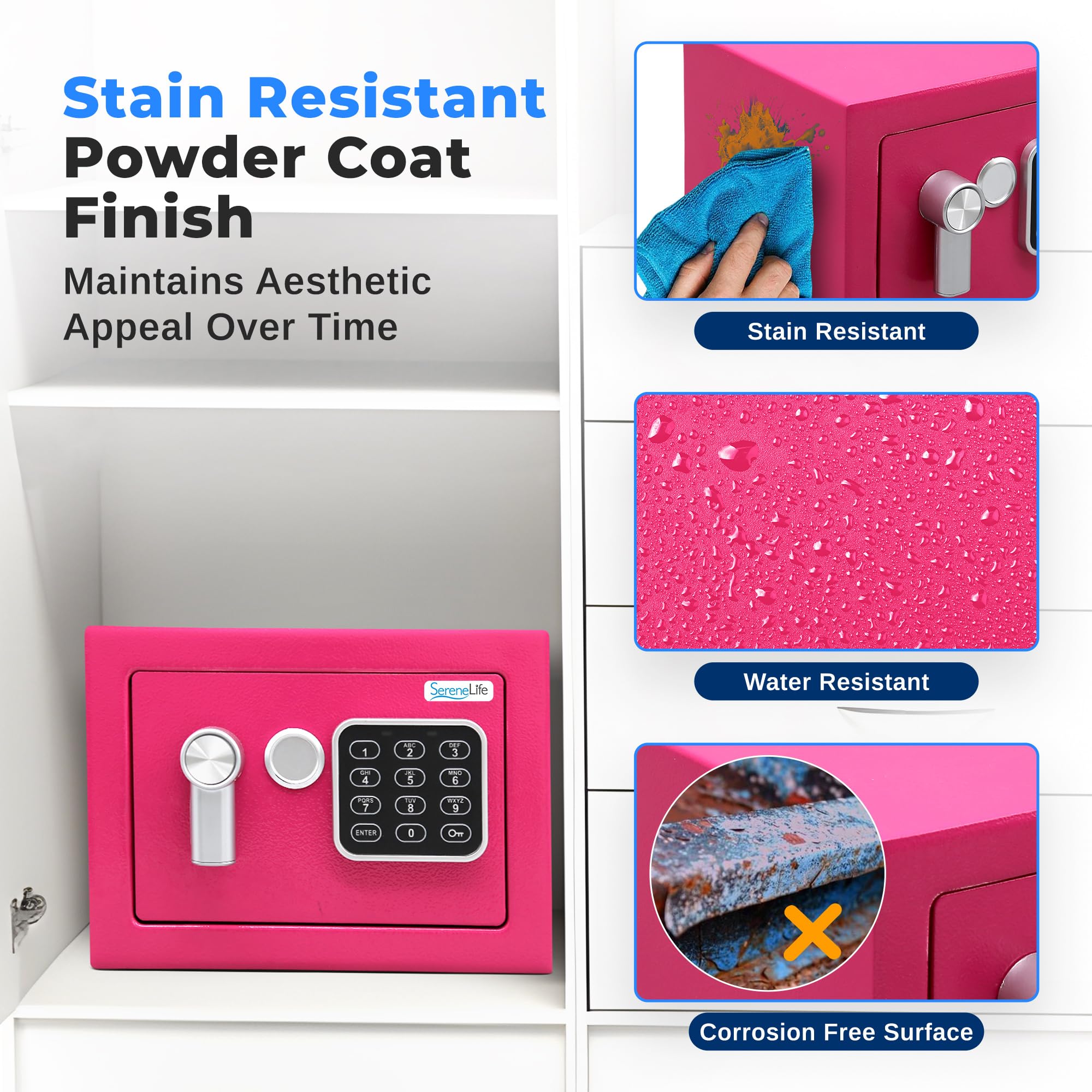 Pyle Home Safe Box Locker, Small Money Safe, Mini Fireproof Safes, Wall & Floor Steel Vault, Electronic Digital Keypad, 2 Keys, 23.1 × 17 × 17cm, Secure for Cash, Guns, Jewelry & More - Red