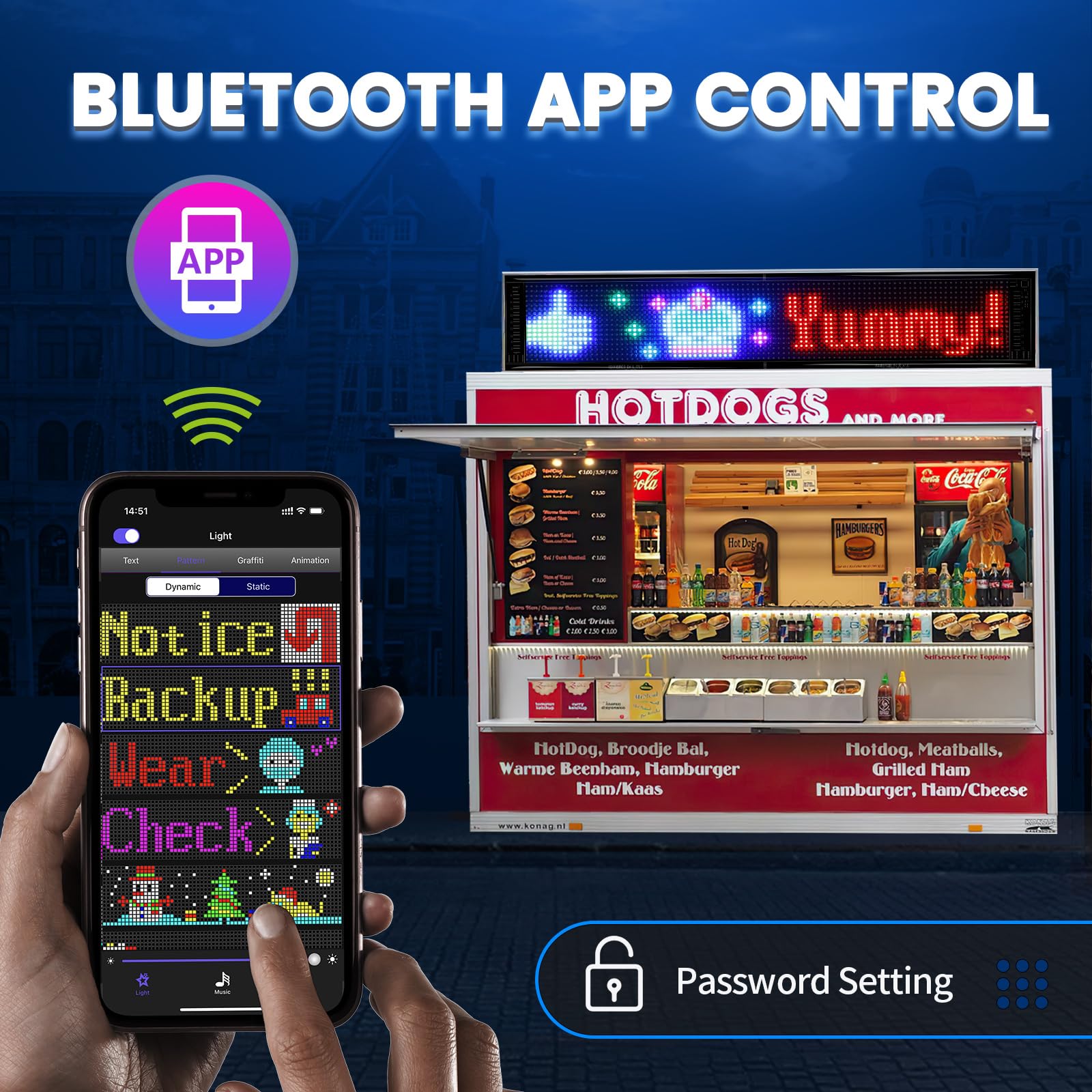 Qnoavve Bluetooth App Control LED Sign, 14.6"x3.6" Devil Eyes Car Lights, Flexible USB 5V LED Car Sign, Programmable Customizable Display Panel, Scrolling Message Board for Store Bar Hotel Party