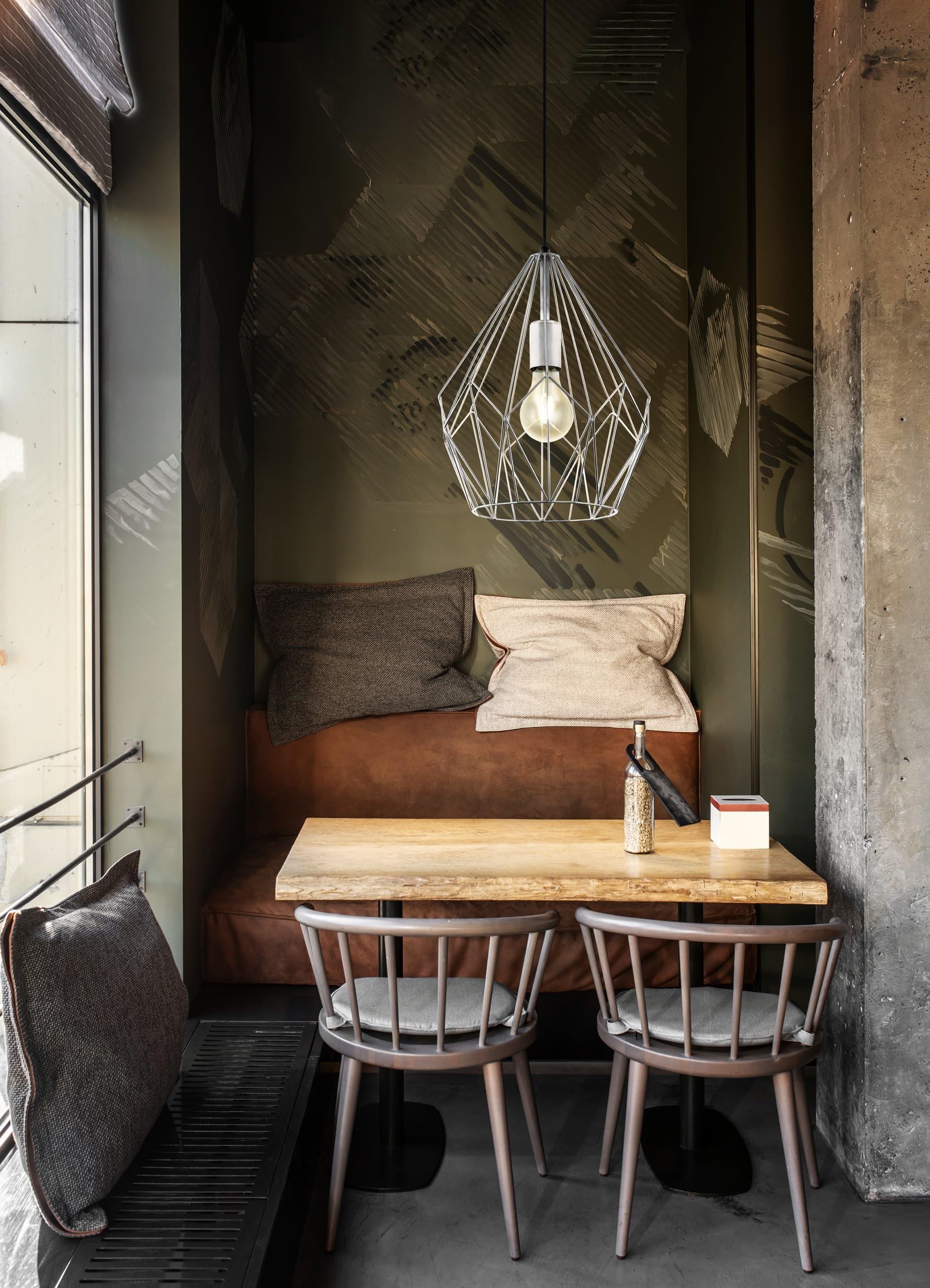 Eglo Pendant Lamp Carlton, 1 Bulb Vintage Pendant Light, Retro Hanging Lamp Made of Steel, Colour: Silver, Socket: E27