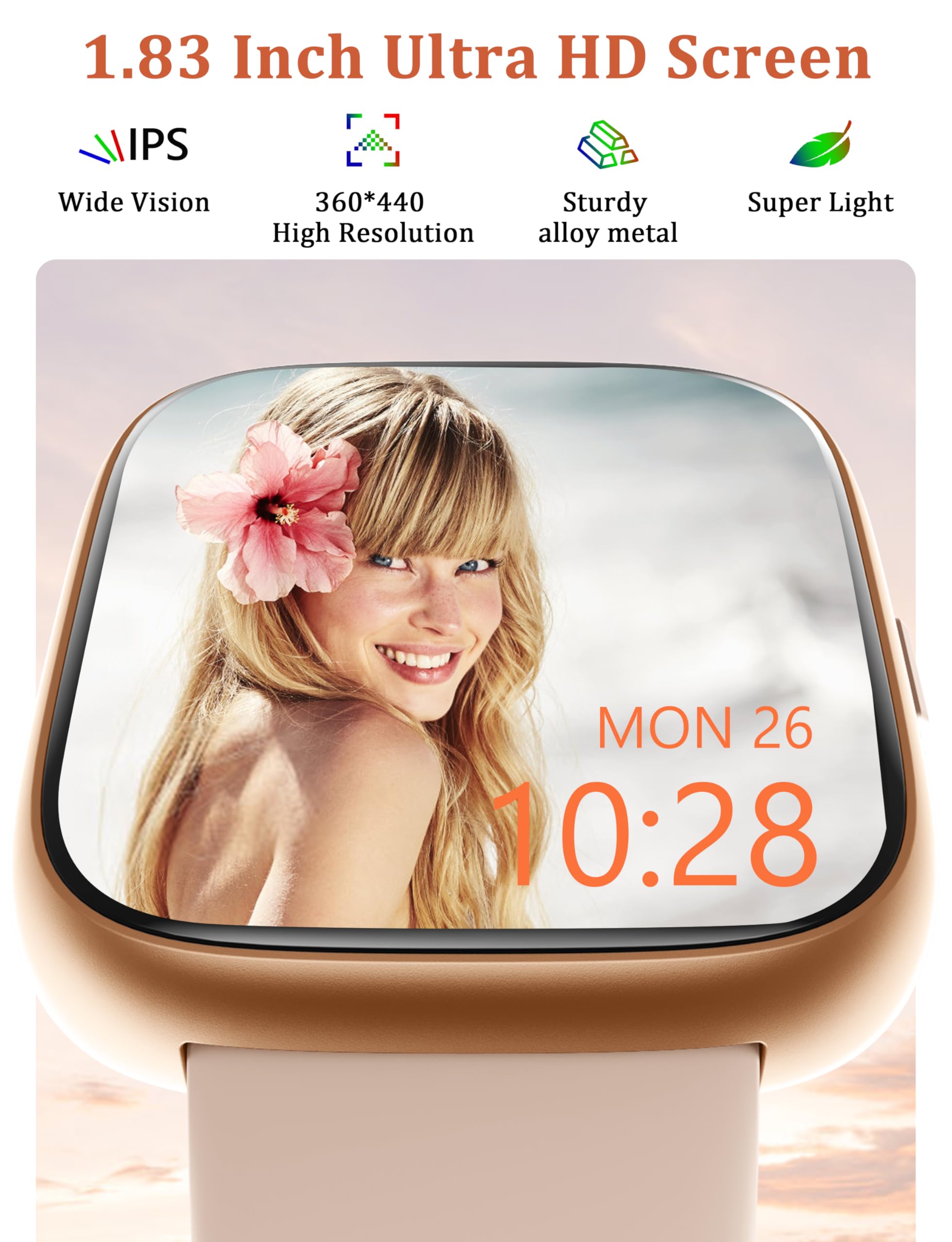 Smart Watch, Alexa Built-in, Answer/Make Calls 44mm Smartwatch Women Men, 1.83'' Sports Watch IP68 Waterproof, Heart Rate SpO2 Sleep Stress Monitor, Step Counter Watch for Android & iOS Phone