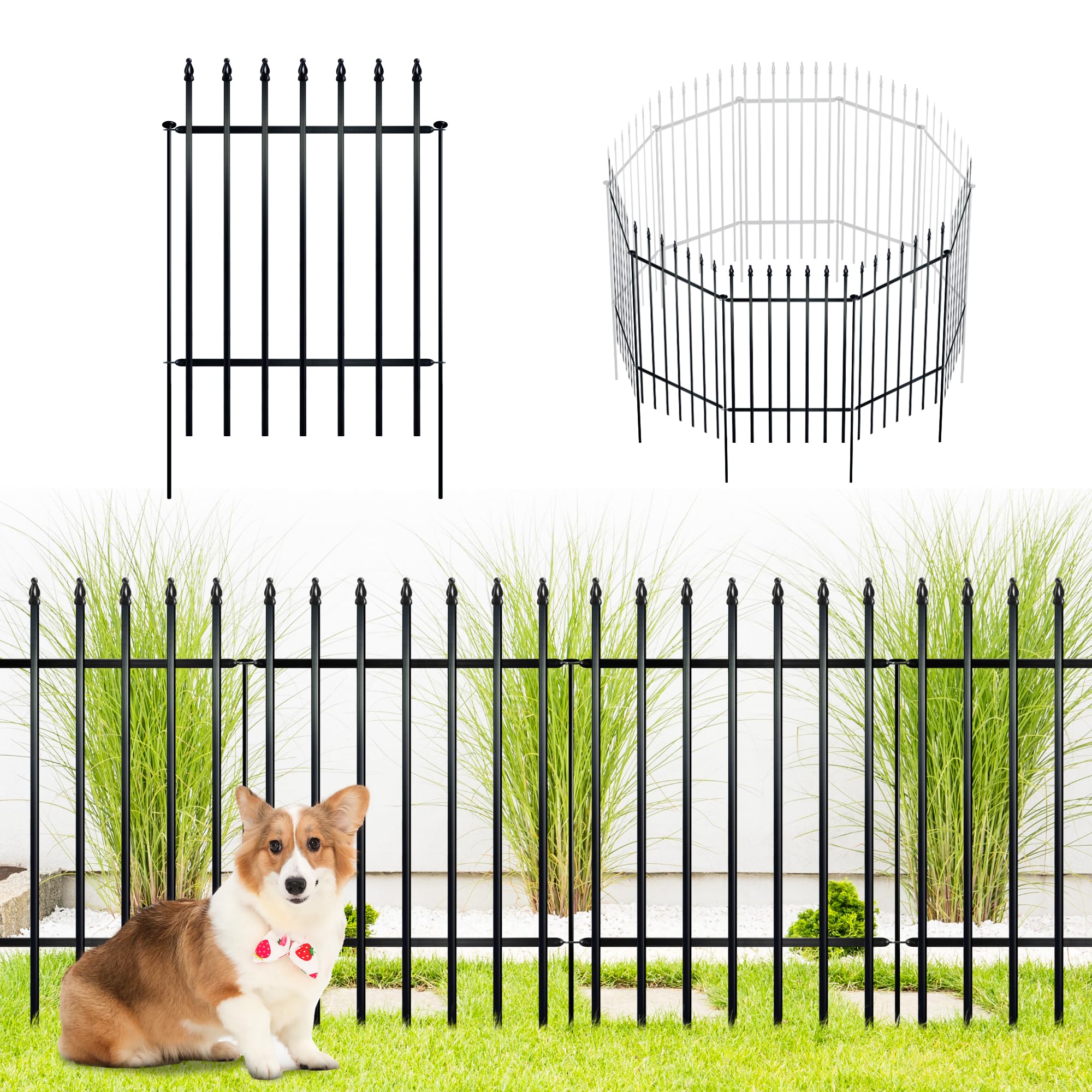 ARIFARO Decorative Metal Garden Fence 81cm high x 61cm Wide 5 Pack, Animal Barrier for Dog Pet,Border Garden Fencing for Outdoor Patio Lawn Yard