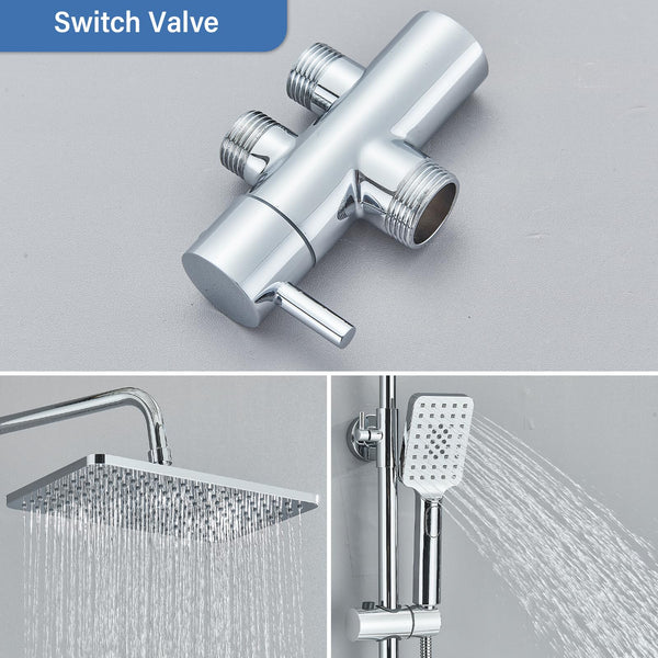 Rozin Shower Riser Rail Kit Adjustable Chrome 2 Functions Square Overhead 29 * 19cm and Hand Shower Stainless Steel Easy Install