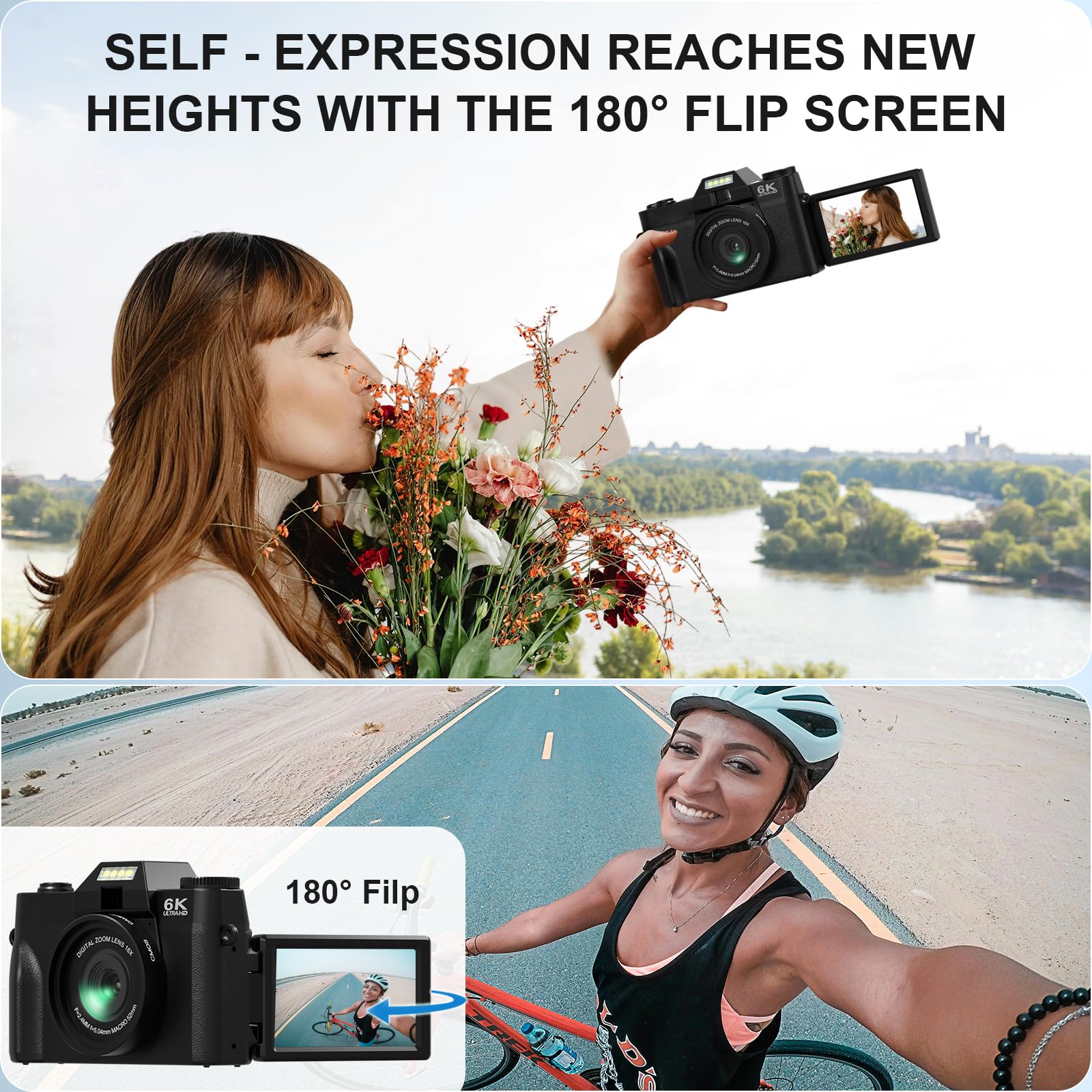 Digital Camera,4K 64MP Cameras for Photography with Beauty Light 180°flip Screen Compact Vlogging photo Camera, 18 Digital Zoom, Adjustable Flashlight