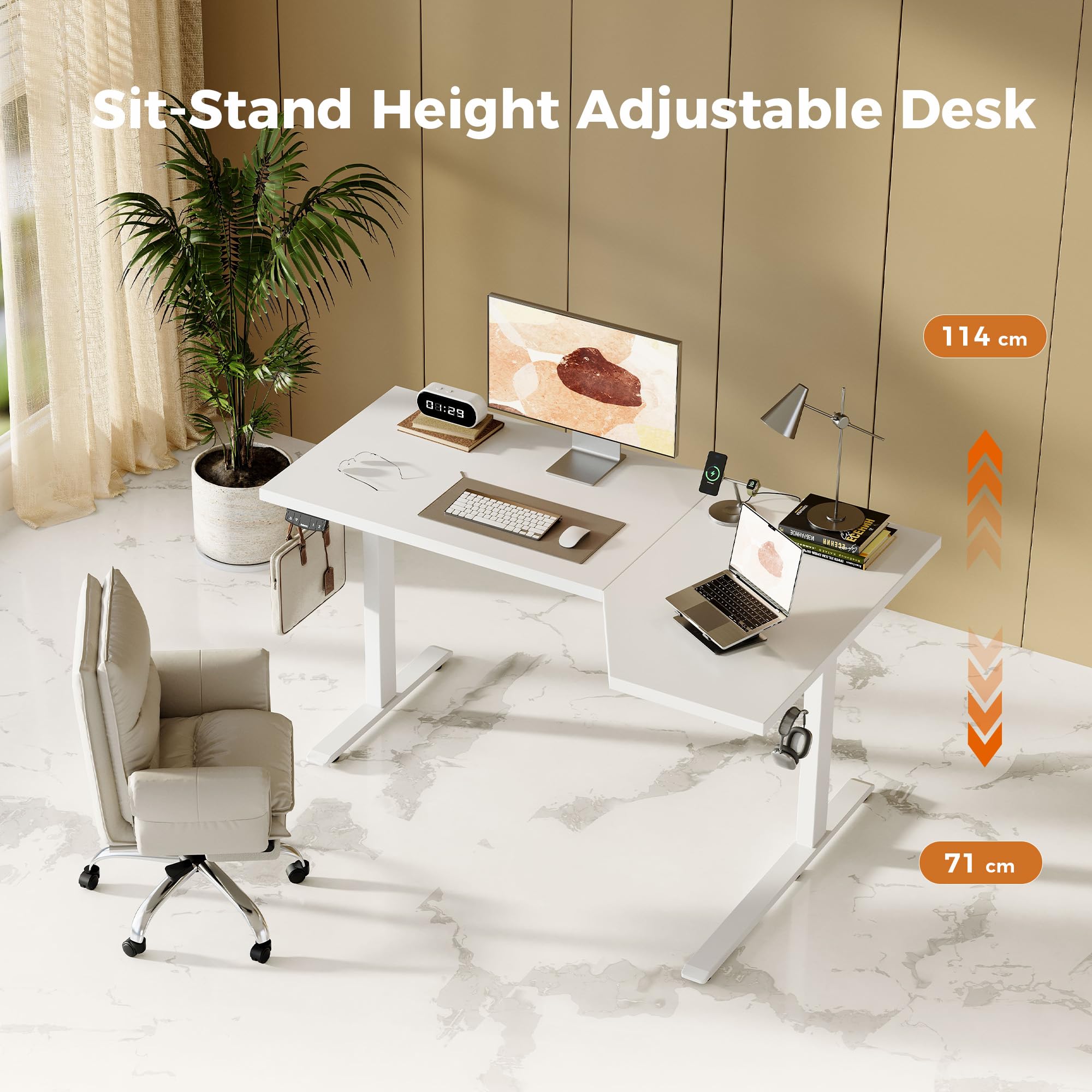 Agilestic L-Shaped Electric Standing Desk, 140cm Height Adjustable Sit-Stand Desk for Home Office, Ergonomic Computer Desk with Spliced Board, White