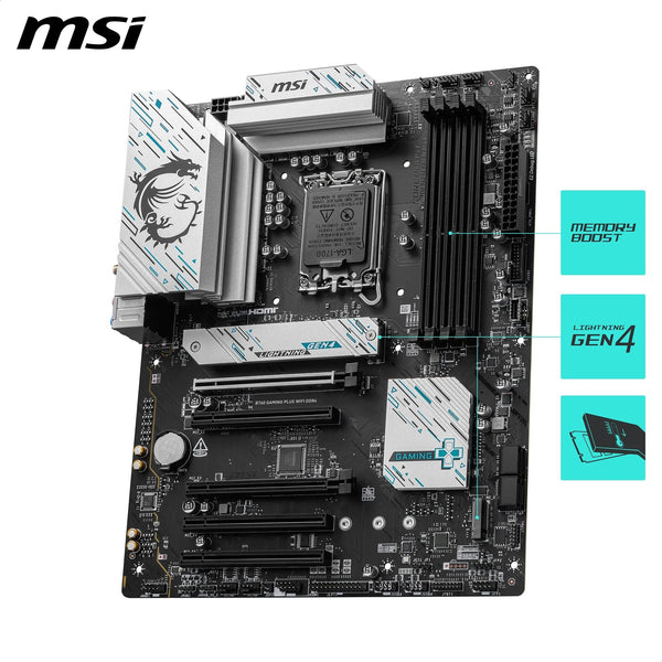 MSI B760 GAMING PLUS WIFI DDR4 Motherboard, ATX - Supports Intel 14th, 13th & 12th Gen Core Processors, LGA 1700 - DDR4 Memory Boost 5333+MHz/OC, 1x PCIe 4.0 x16, 2 x M.2 Gen4, 2.5G LAN, Wi-Fi 6E