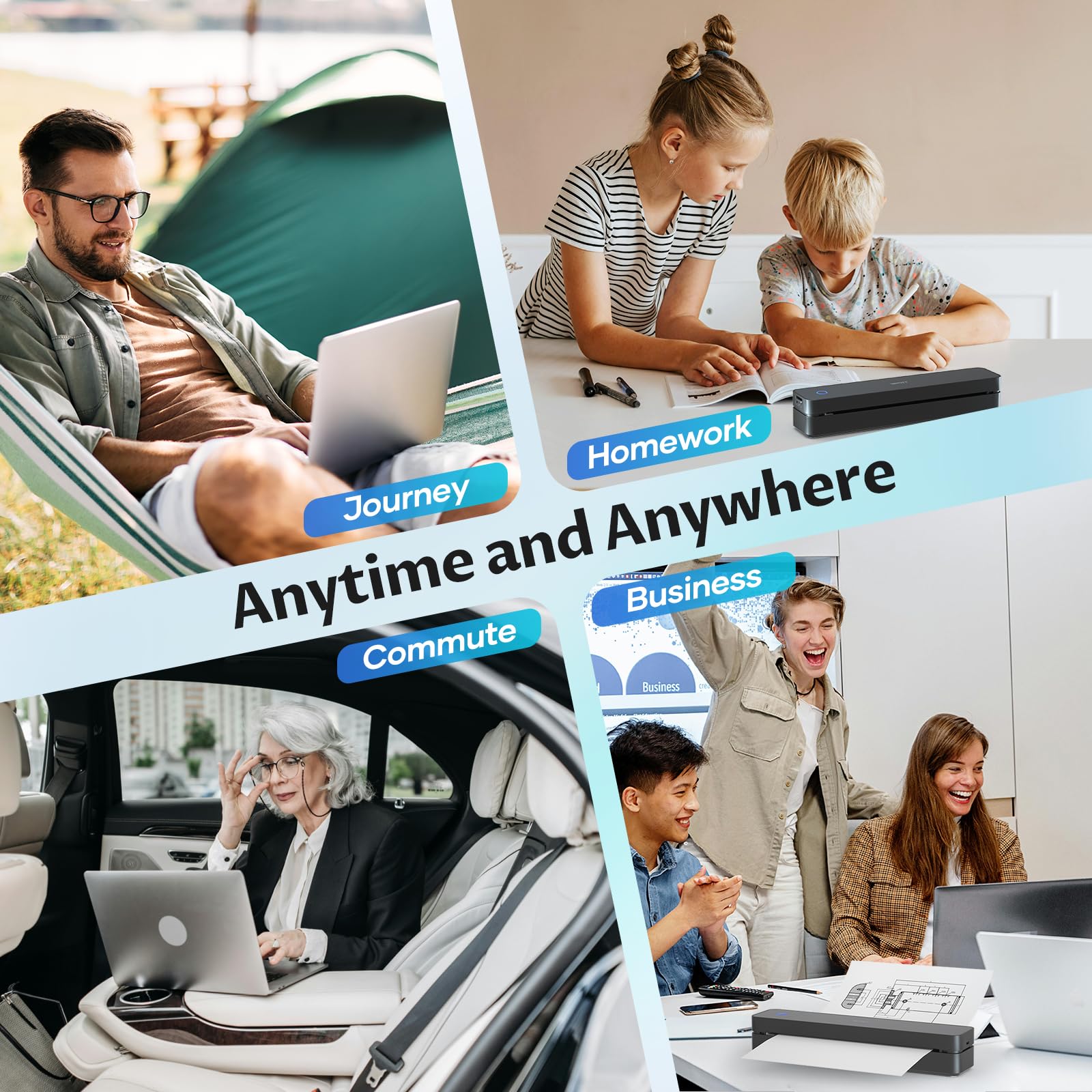 iDPRT Portable Thermal Printer,Wireless Printer for Travel Support A4&A5 Thermal Paper, Bluetooth Inkless Printers Compatible with Android and iOS Phone&Laptop,Black