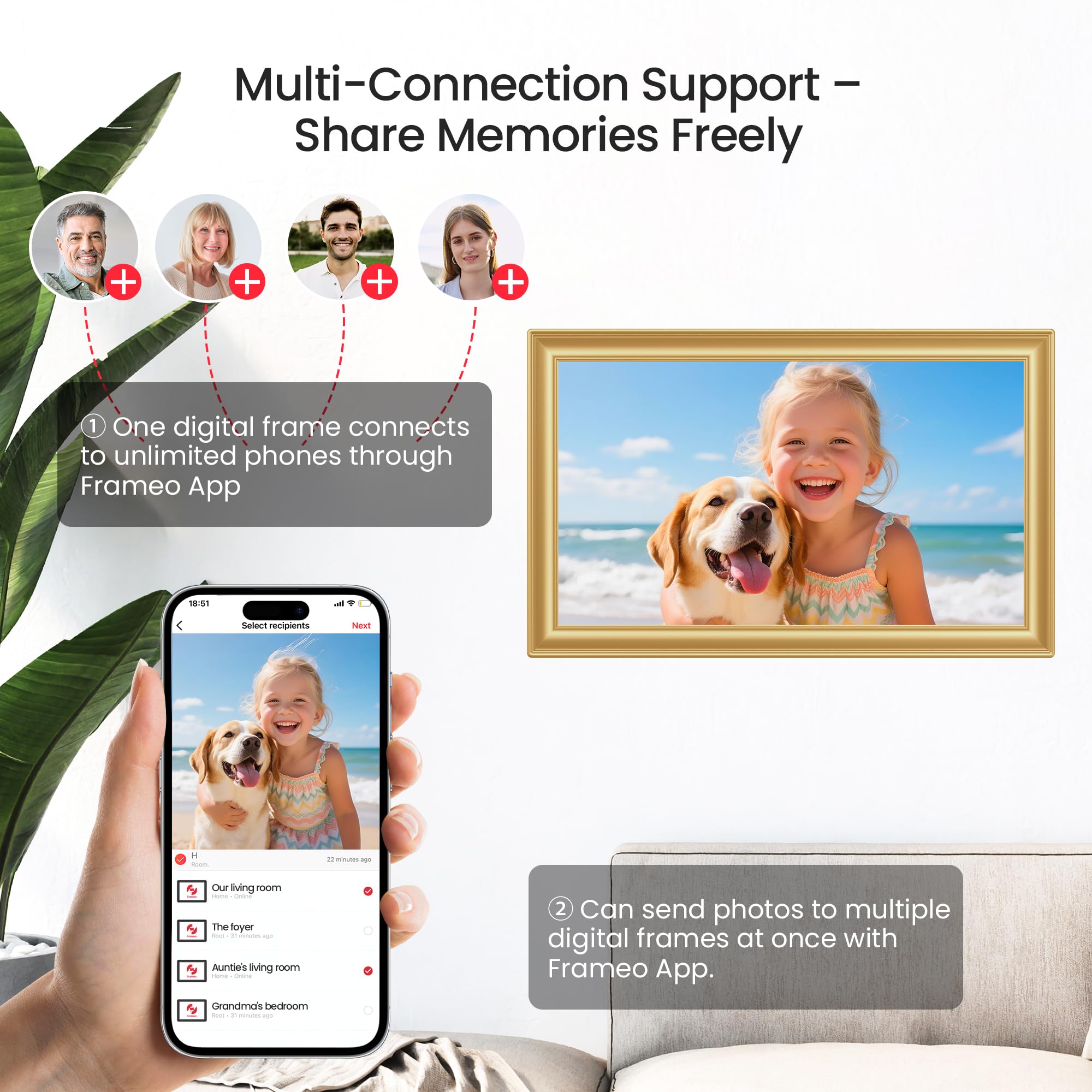 Frameo WiFi Digital Photo Frame 10.1 Inch - 1280x800 HD IPS Touch Screen Picture Frame Electronic, 32GB Memory, Auto Rotate, Wall Mountable, Digital PictureFrame for Sharing Photos and Videos