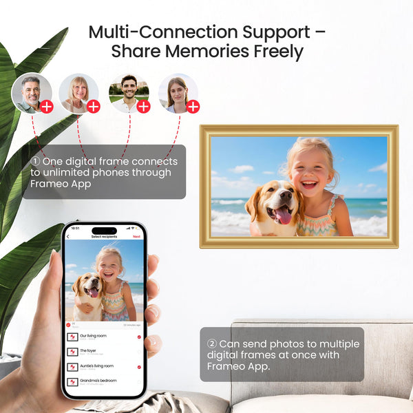 Frameo WiFi Digital Photo Frame 10.1 Inch - 1280x800 HD IPS Touch Screen Picture Frame Electronic, 32GB Memory, Auto Rotate, Wall Mountable, Digital PictureFrame for Sharing Photos and Videos