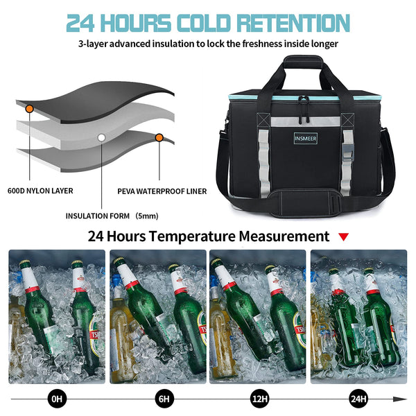 INSMEER Large Cooler Bag 65 Can, Soft Cooler Insulated 48L Foldable/Collapsible/Leakproof,with Opener&Removable Shoulder Strap, Portable Thermal Bag
