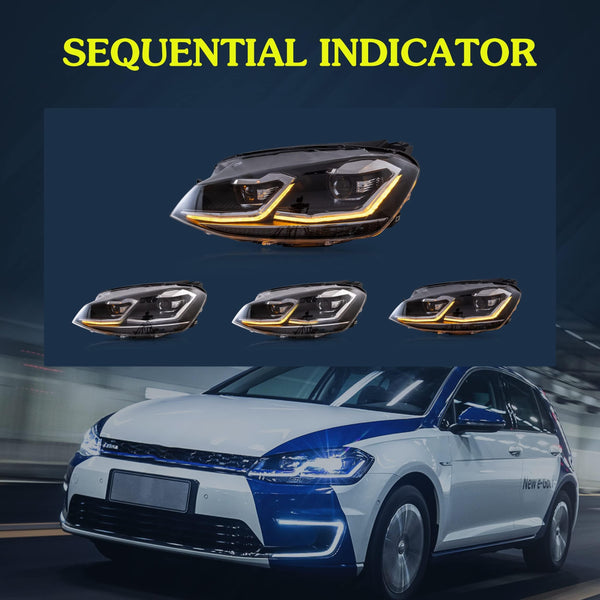 VLAND Headlights Compatible with Golf 7 MK7 TDI TSI 2013-2017, Front Lights with Sequential Indicator, Red Line Headlamps