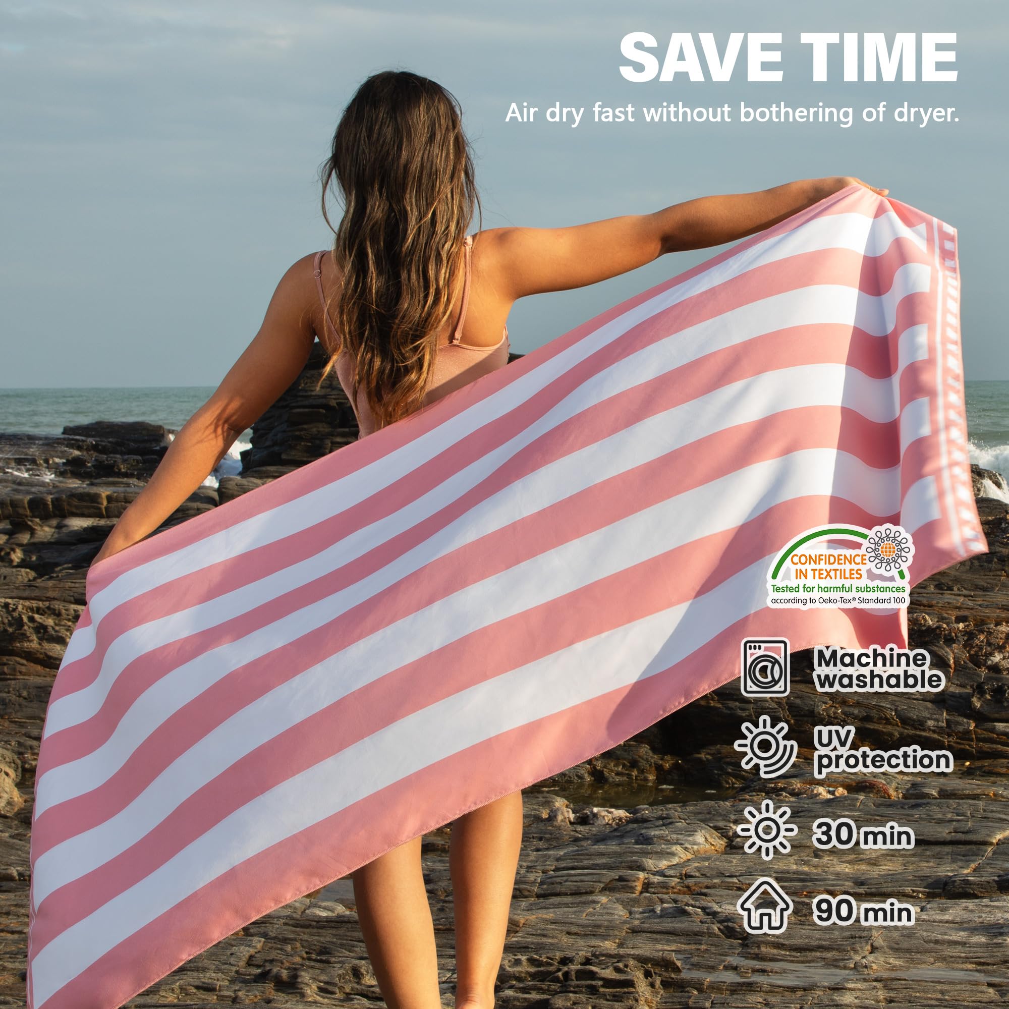 Winthome Beach Towel, Extra Large Microfibre Beach Towel for Adult, Double Sides Sand Free Quick Dry lightweight Travel Swimming Towel(Pink + Green, 90×180cm - 2 pack)