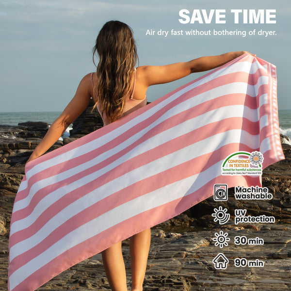 Winthome Beach Towel, Extra Large Microfibre Beach Towel for Adult, Double Sides Sand Free Quick Dry lightweight Travel Swimming Towel(Pink + Green, 90×180cm - 2 pack)