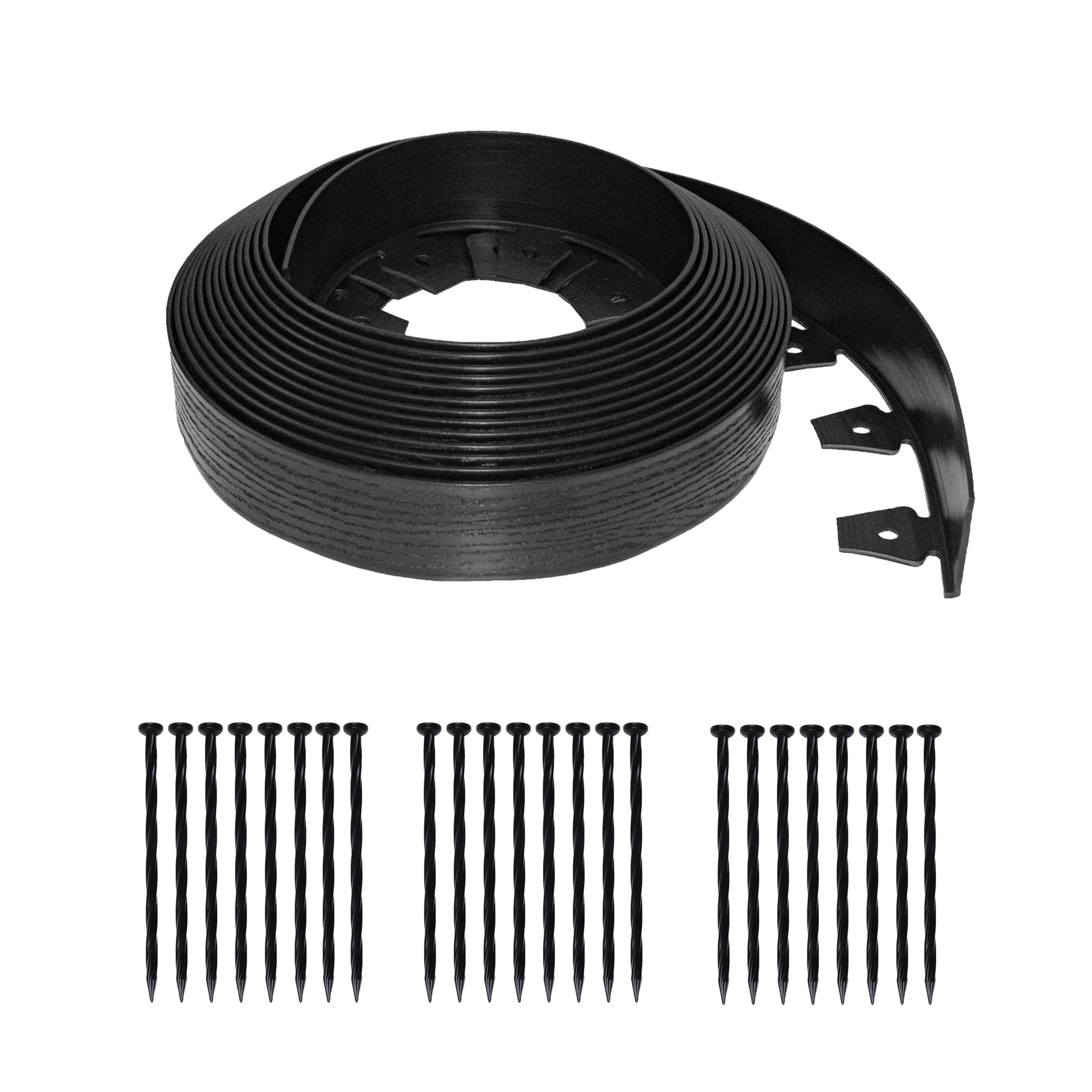 EasyFlex Tall Wall No-Dig Landscape Edging with Anchoring Spikes, 2.5 in. Tall Straight Top Plastic Garden Border with Woodgrain Texture, 40 Foot Kit,