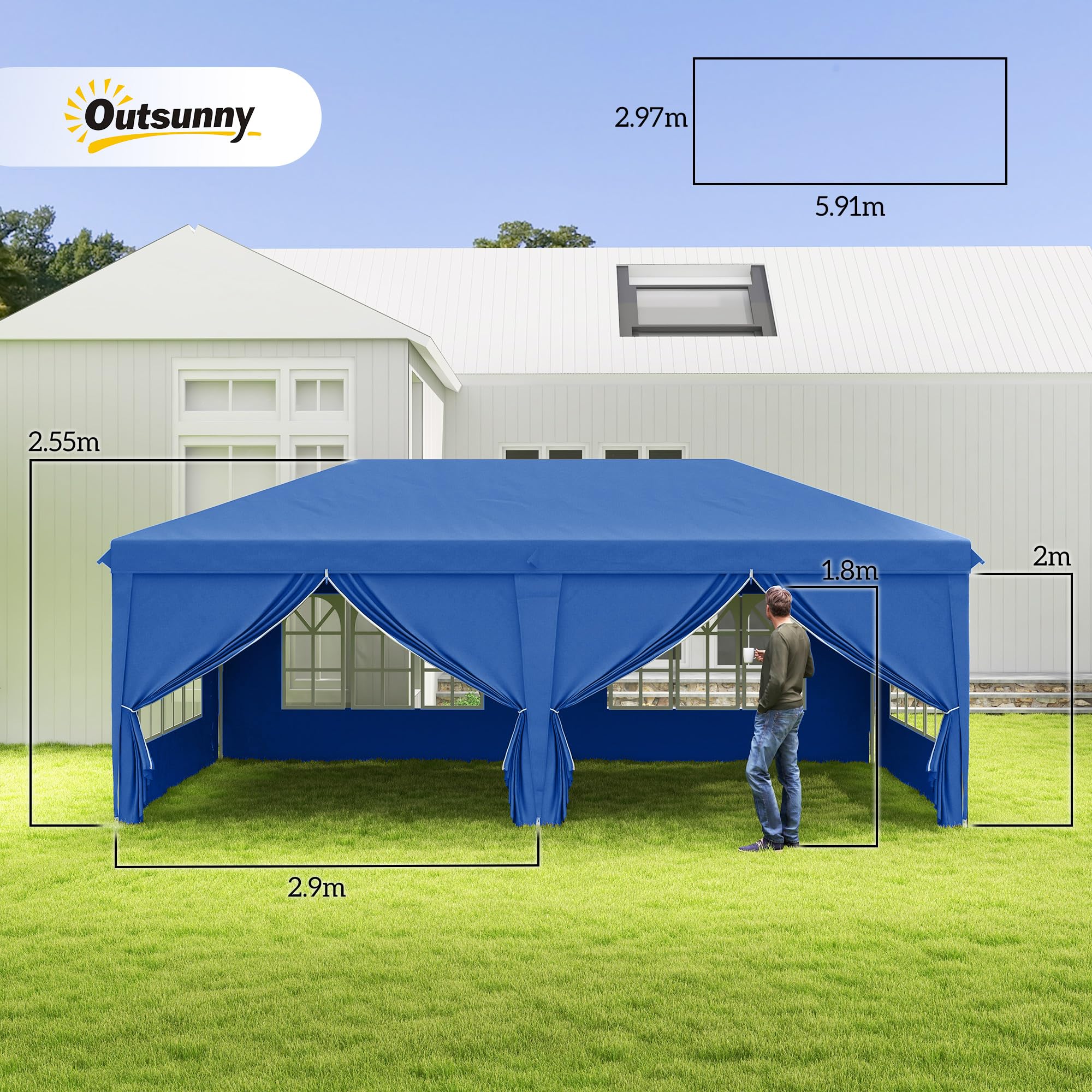 Outsunny 3 x 3(m) Pop Up Gazebo, Water and UV Resistant Party Tent Camping Canopy Marquee with Carry Bag, Blue