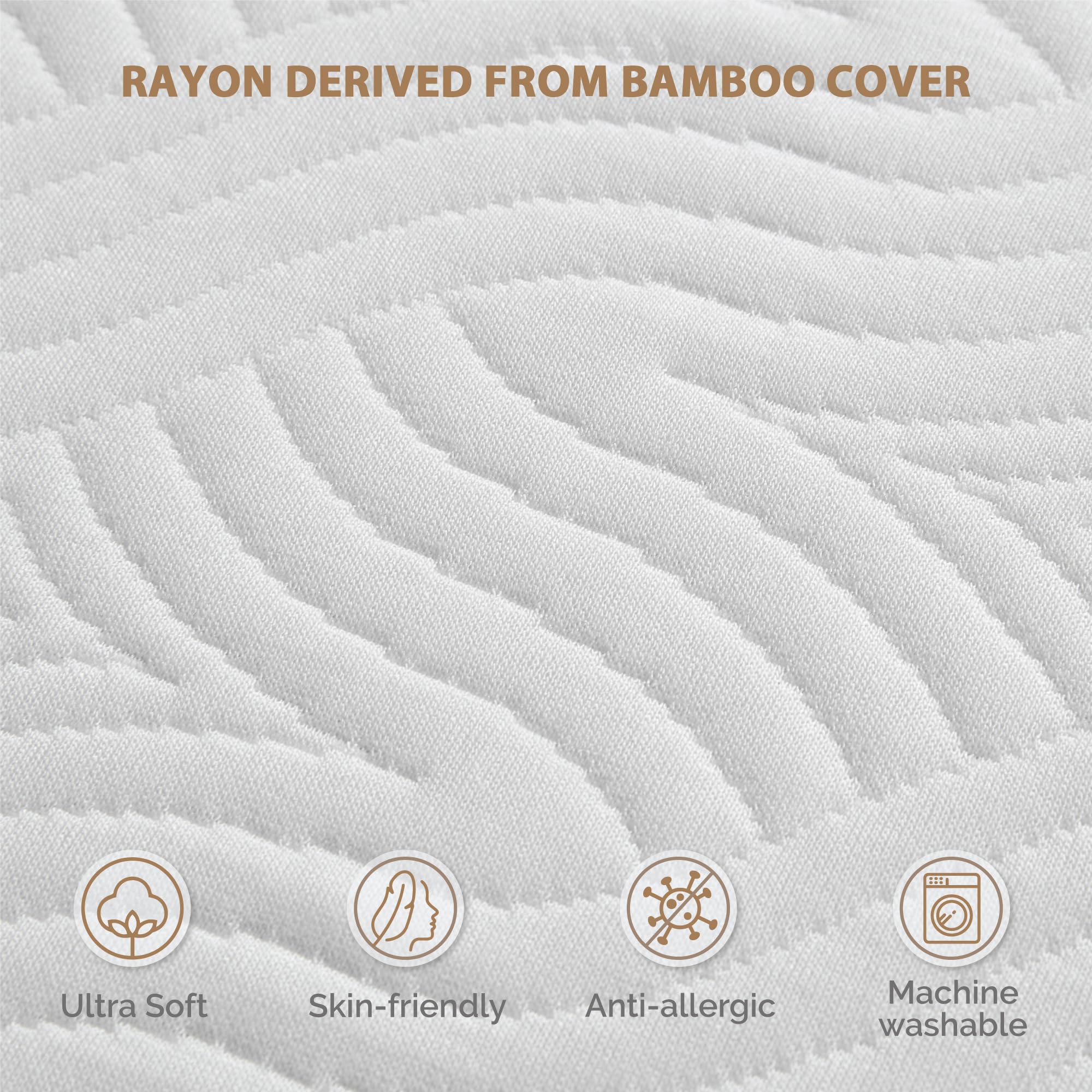 Degrees of Comfort 2 Inch Thick Memory Foam Mattress Topper Double Bed Soft Bamboo Cover for Back Pain, Mattress Topper with Anti-Slip Removable