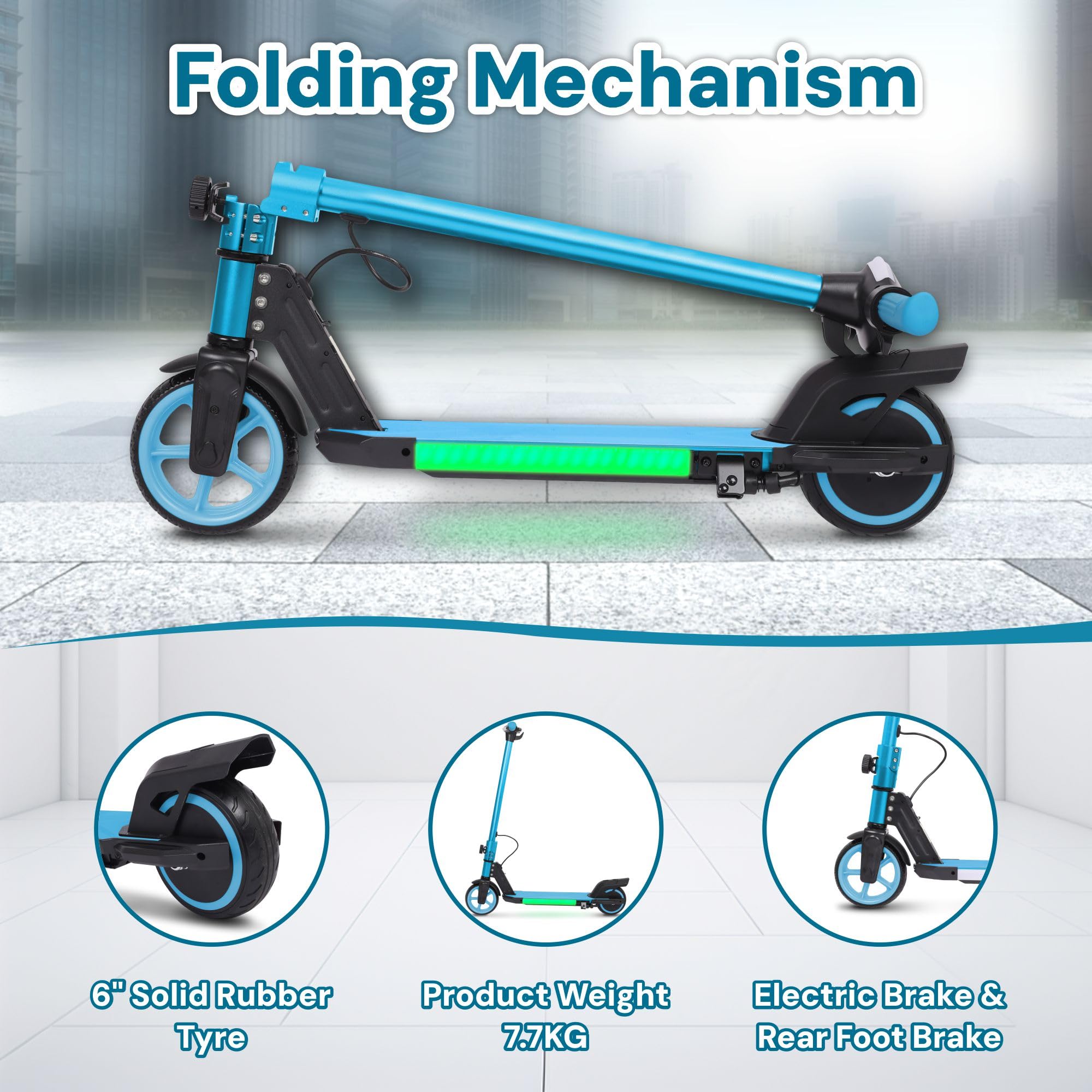 Electric Scooter Kids Foldable Mobility Scooters E Bike With RGB LED Lights For Ages 6-12 Boys Girls | 3 Speed Modes | 6-10 KM Range Dual Braking System 150W Motor Gift for Children