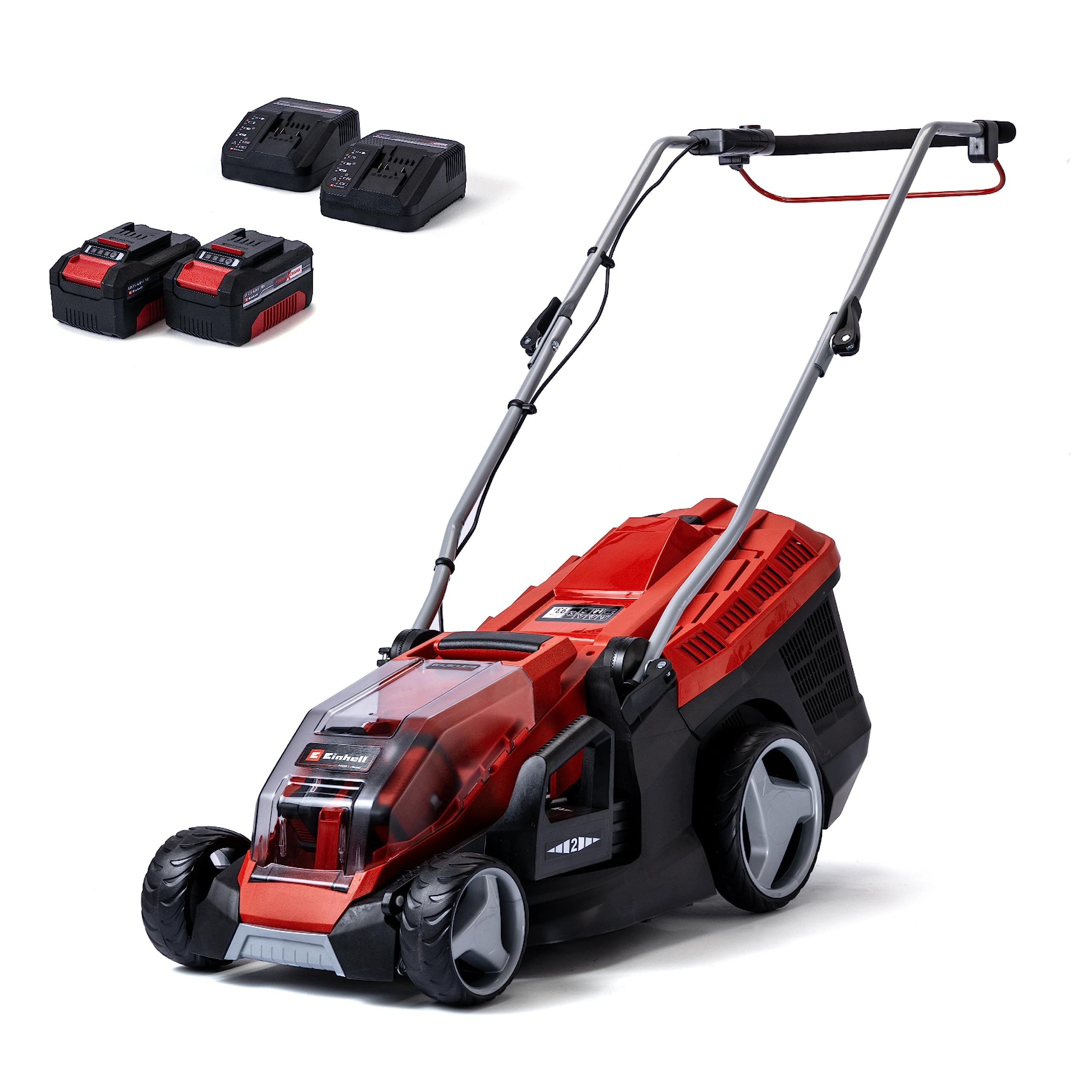 Einhell Power X-Change 36/36 Cordless Lawnmower With Battery (x2) and Charger (x2) - 36V Brushless Motor, 36cm Cutting Width, 40L Grass Box, 6 Cutting Heights - GE-CM 36/36 Li Electric Lawn Mower