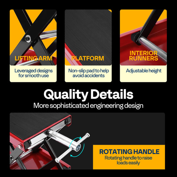 VIVOHOME Motorcycle Scissor Lift Jack Height Adjustable Heavy Duty Steel with Anti Slip Wide Deck Hoist Crank Center Stand 500KG Capacity for Motorcycles, ATVs, Dirt Bikes