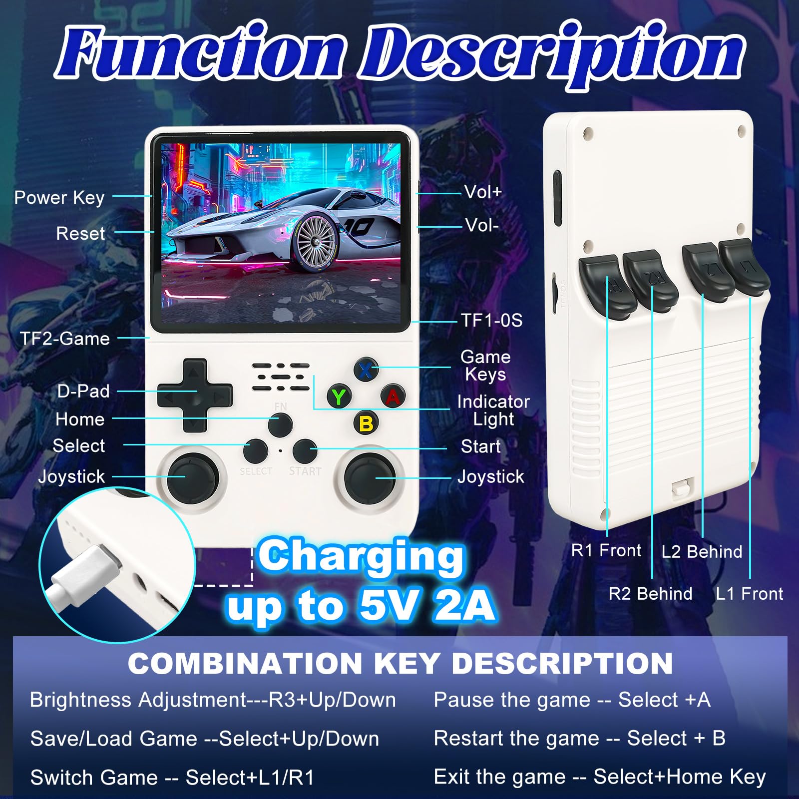 Blidinner R36S Retro Handheld Games Console -With Open Source Linux System,3000mAh Battery,3.5 Inch HD Screen,64G TF Card,20,000+ Classic Games,Portable Mini Game Console for Teens and Adults-Black